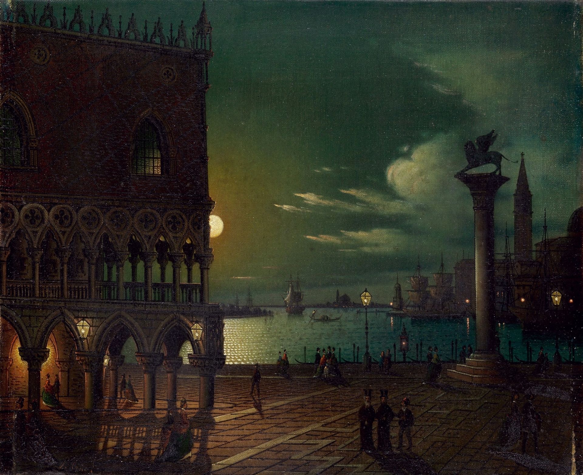 Piazza San Marco in Venice in the moonlight by Ippolito Caffi