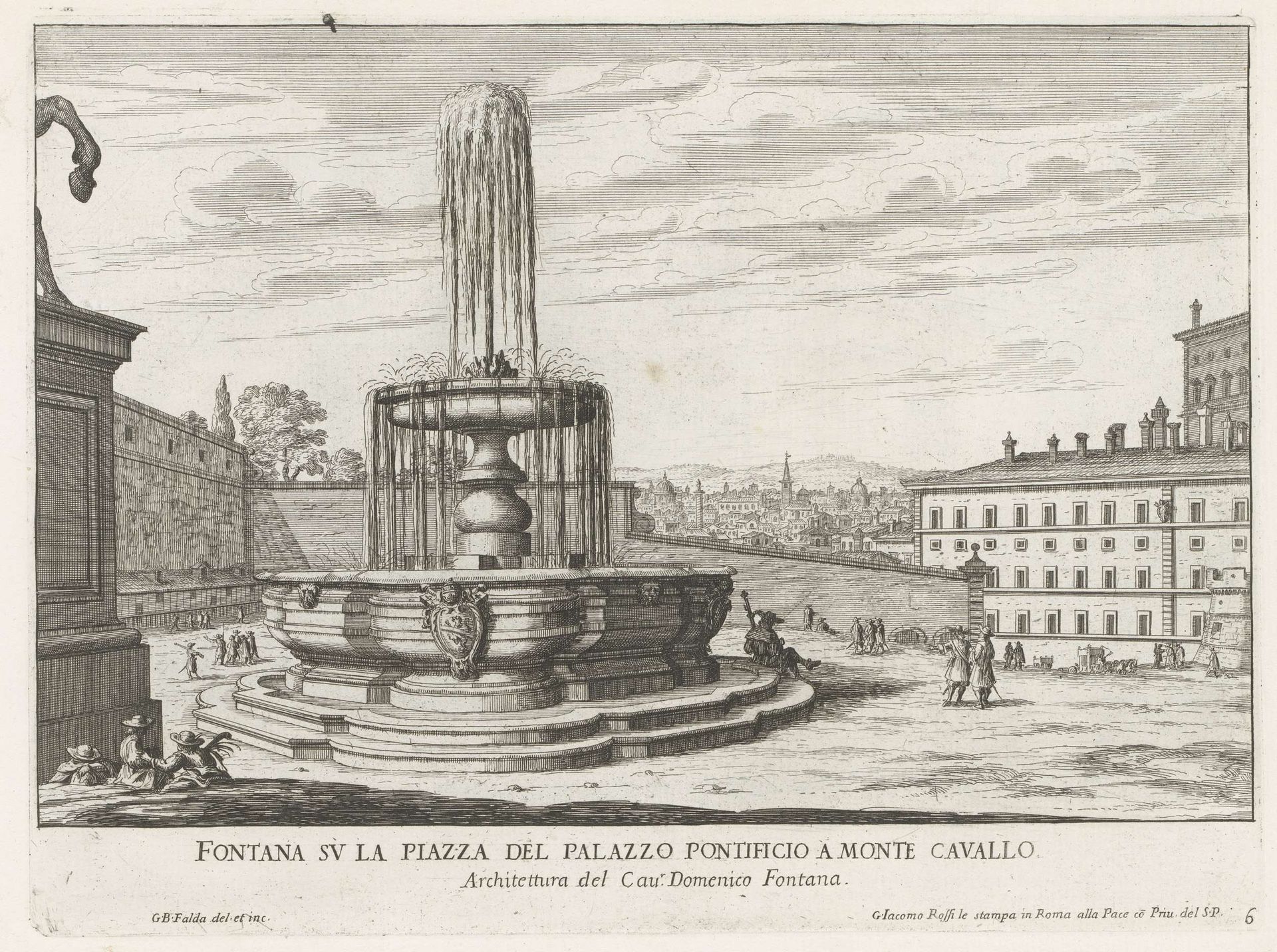 Fontein op Piazza del Quirinale te Rome by Giovanni Battista Falda