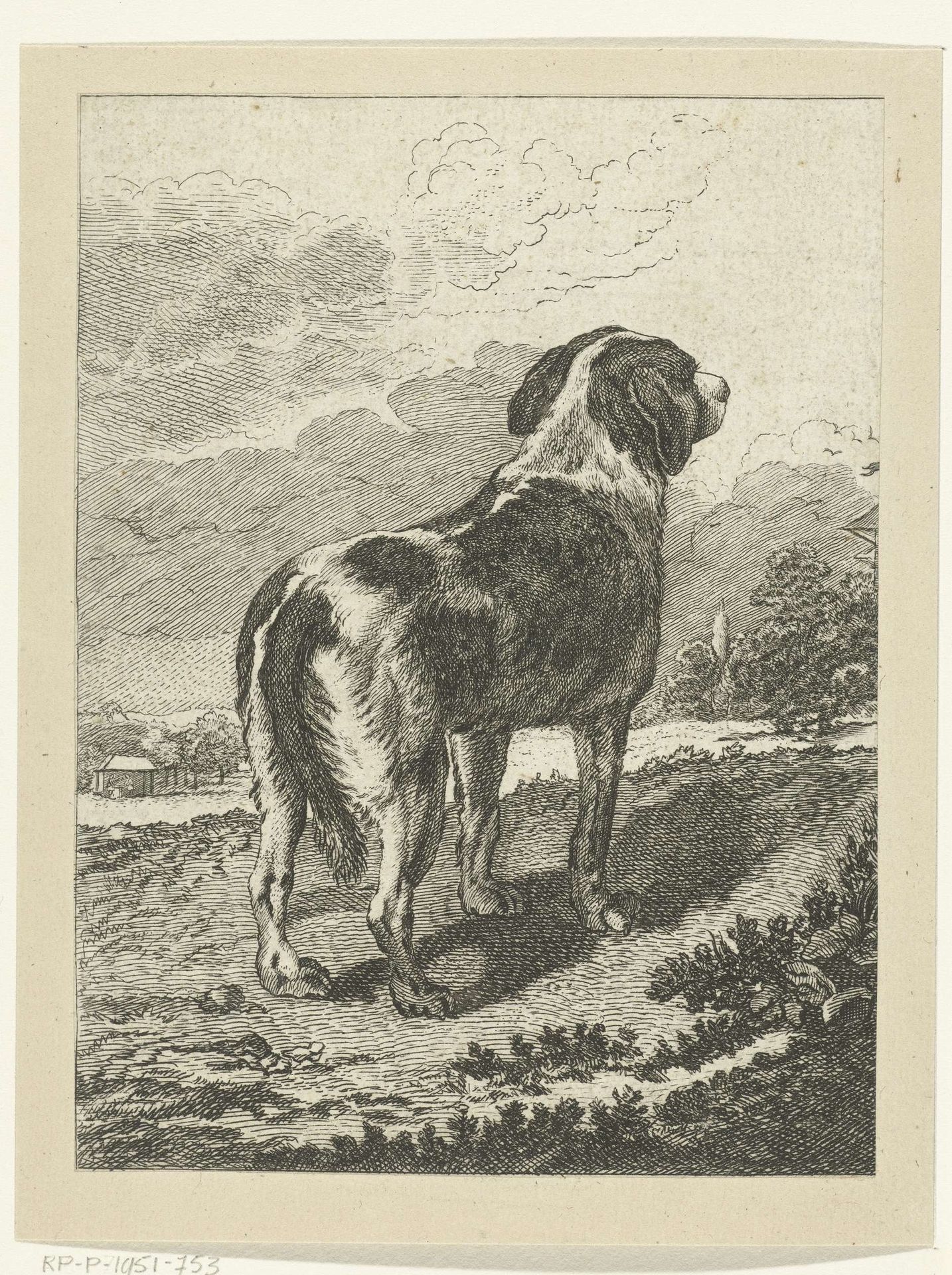 Staande hond in landschap by Pieter (IV) Barbiers