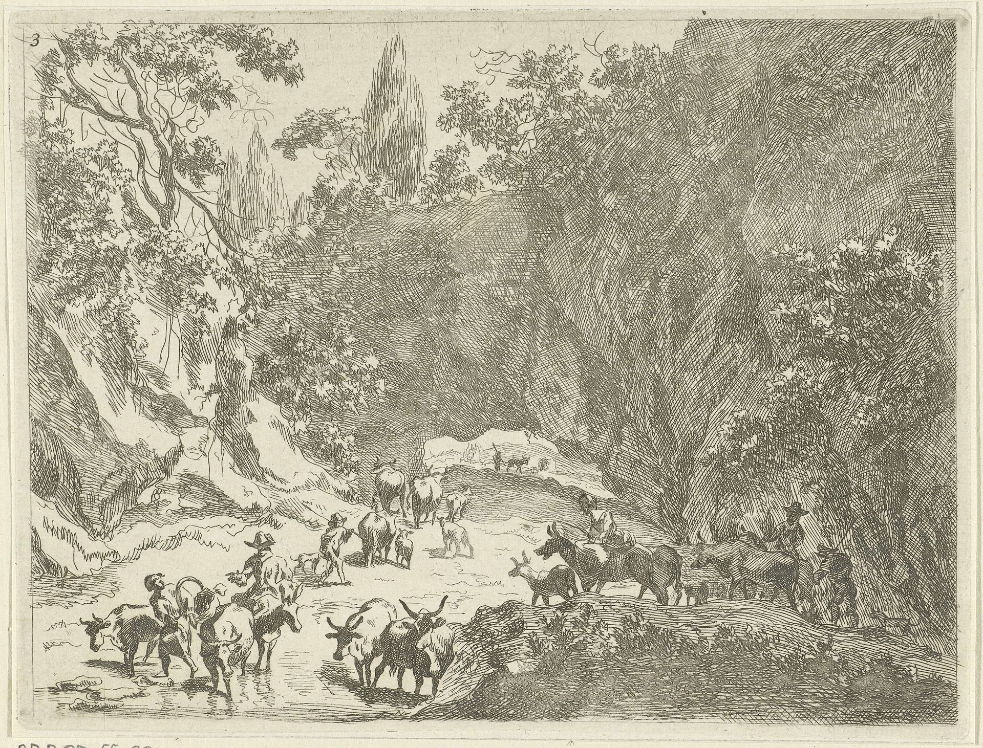 Berglandschap met herders en vee by Johannes Gronsveld