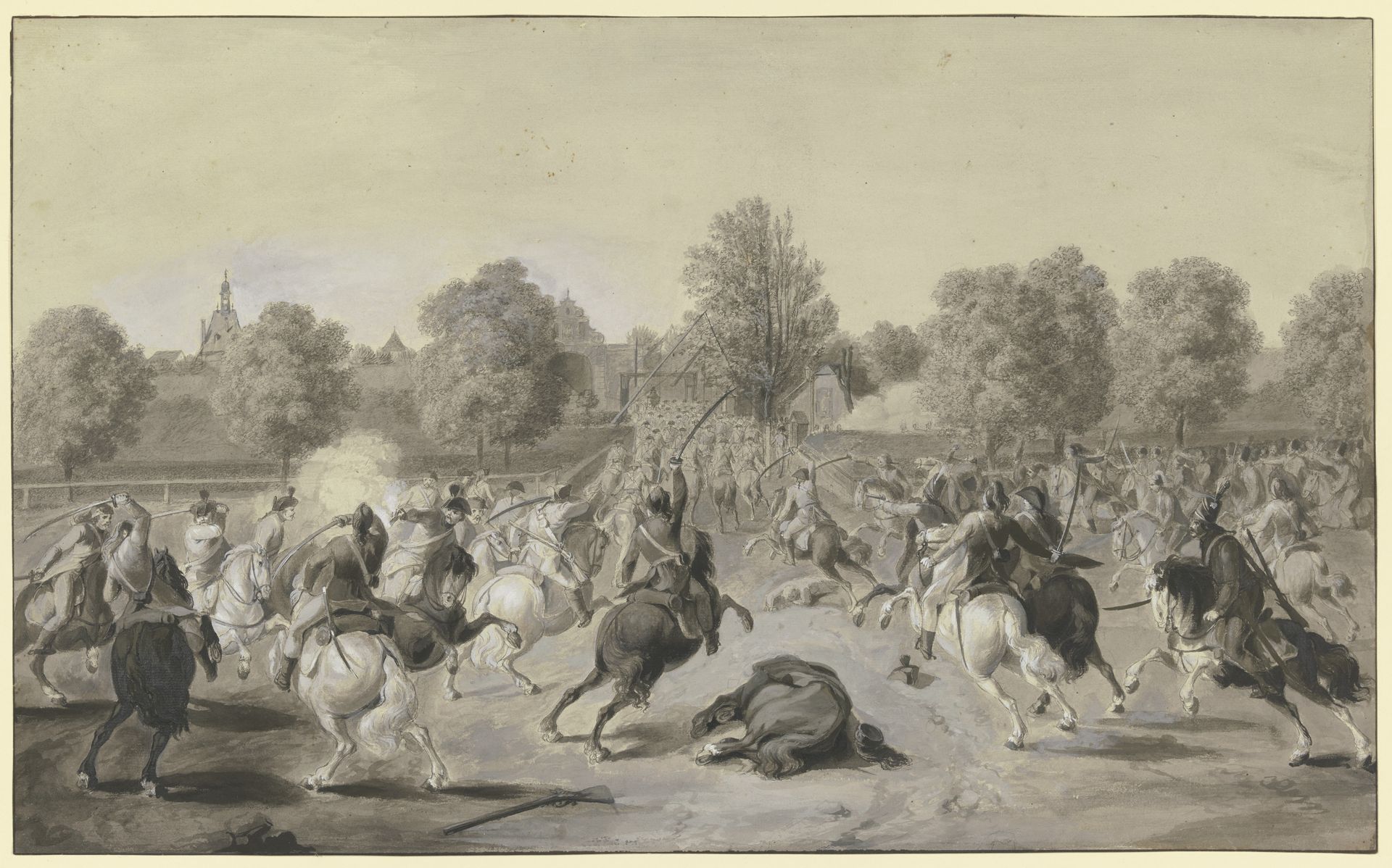Attacke der französischen Cavallerie auf die Stadt Frankfurt am Main im April 1797 by Anton Radl