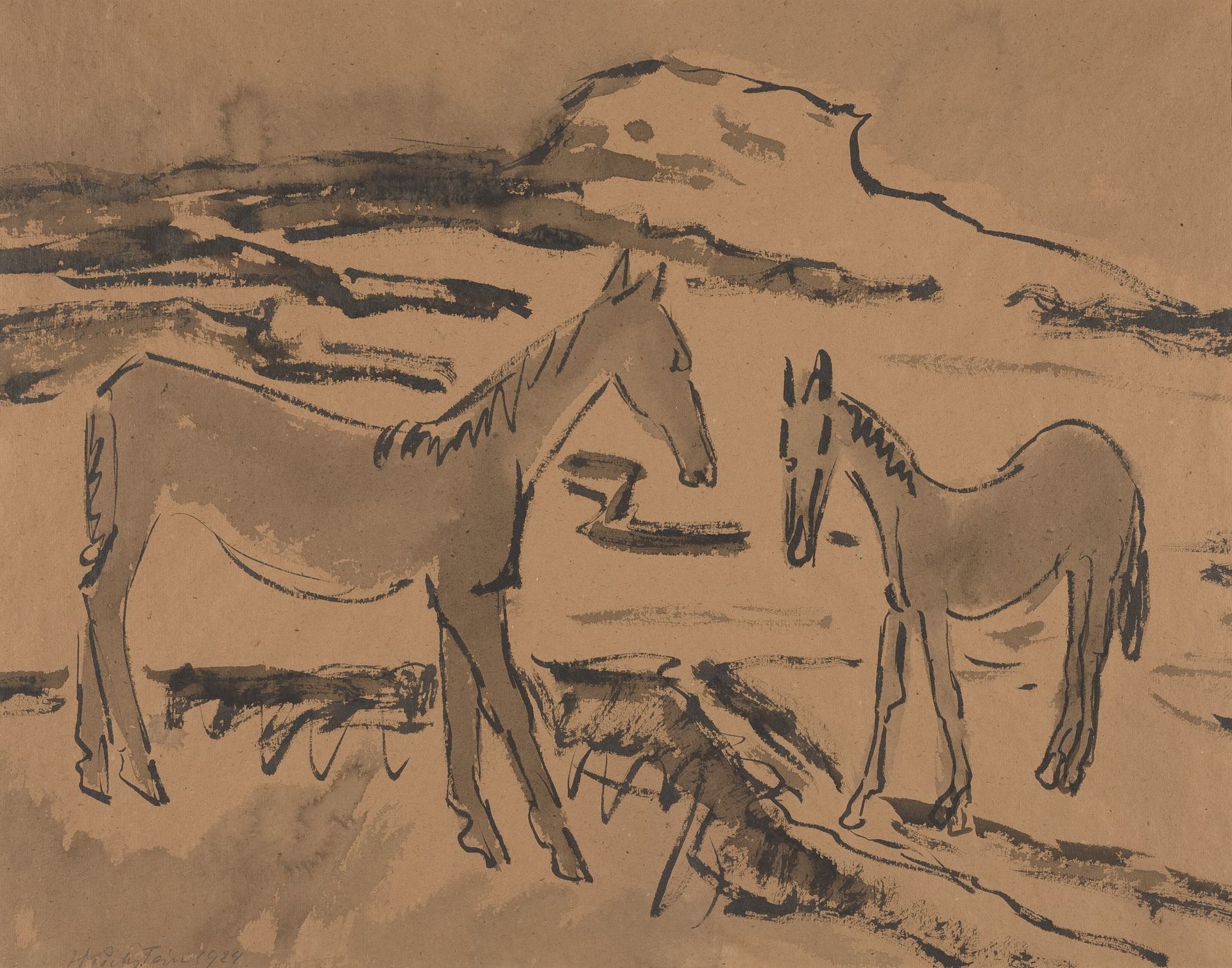 Horses in a Landscape by Max Pechstein