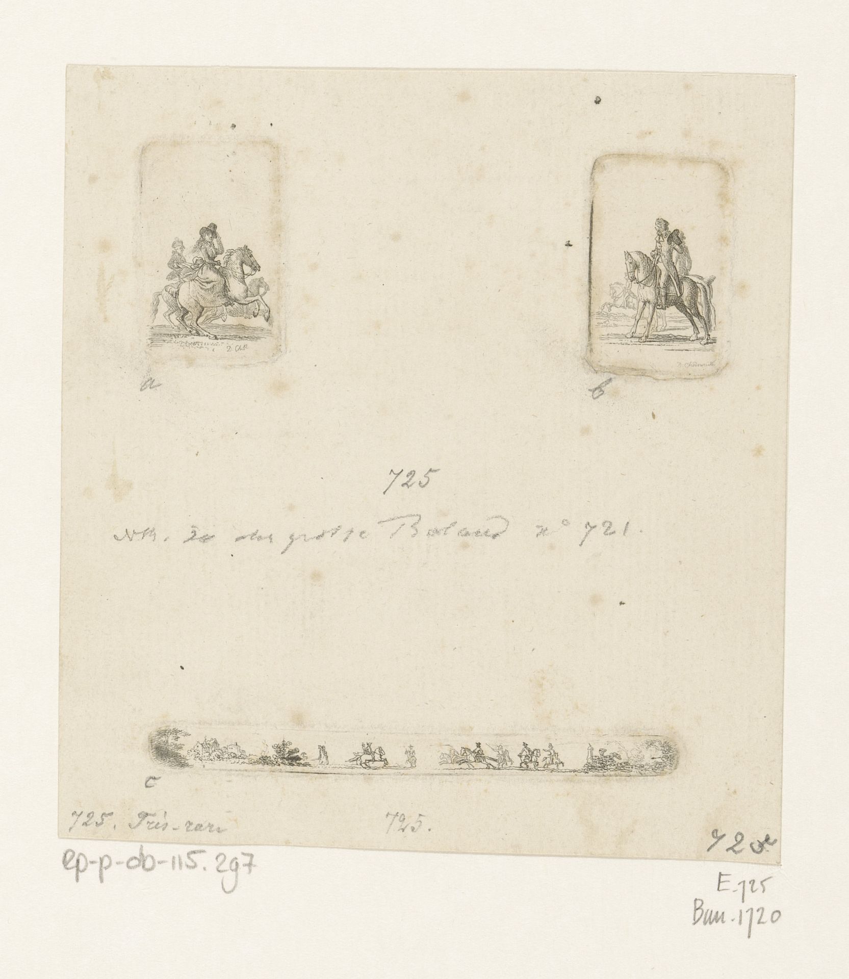 Drie voorstellingen met ruiters by Daniel Nikolaus Chodowiecki