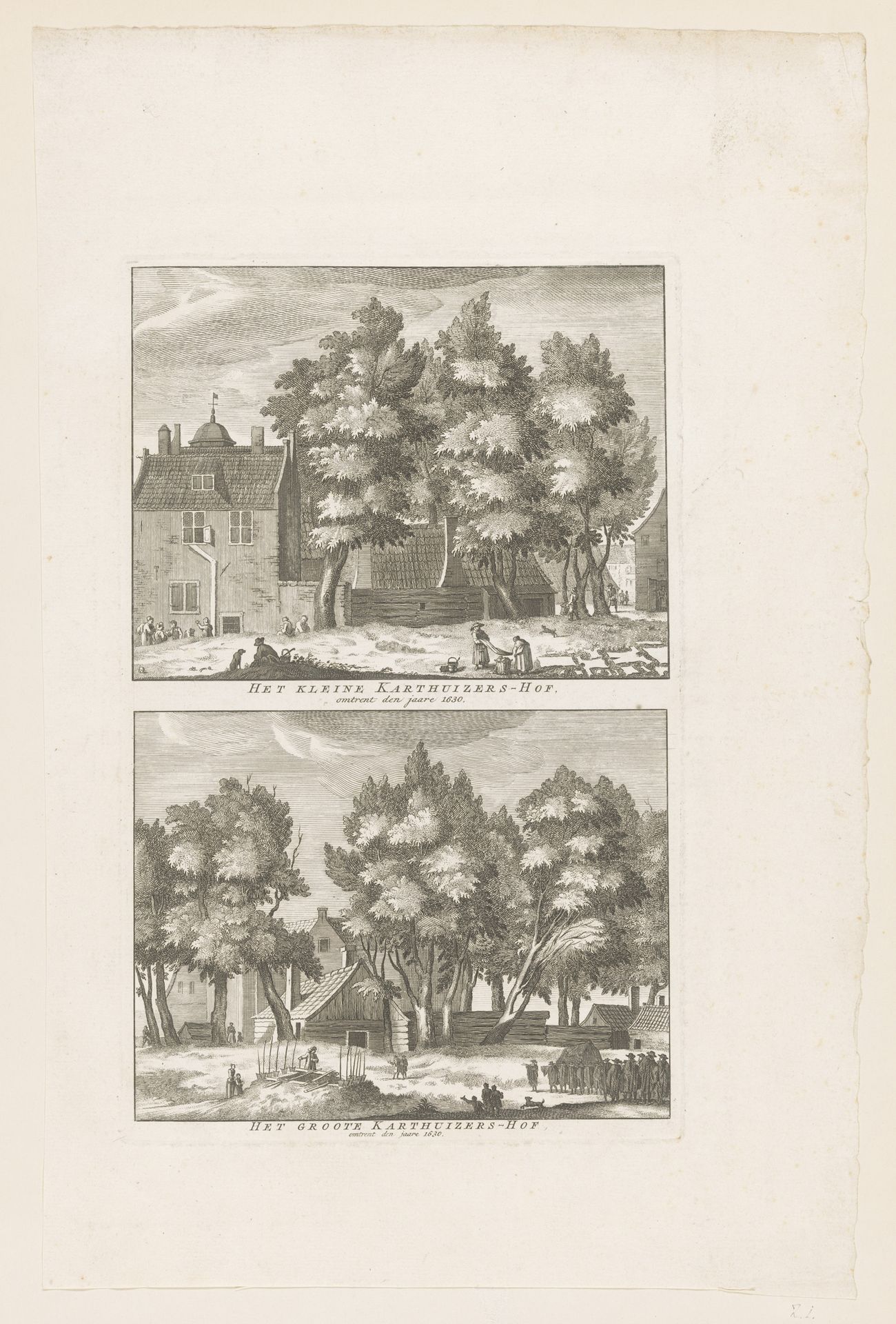 Gezichten op het Kleine- en Grote Karthuizershof omstreeks 1630 by Anonymous