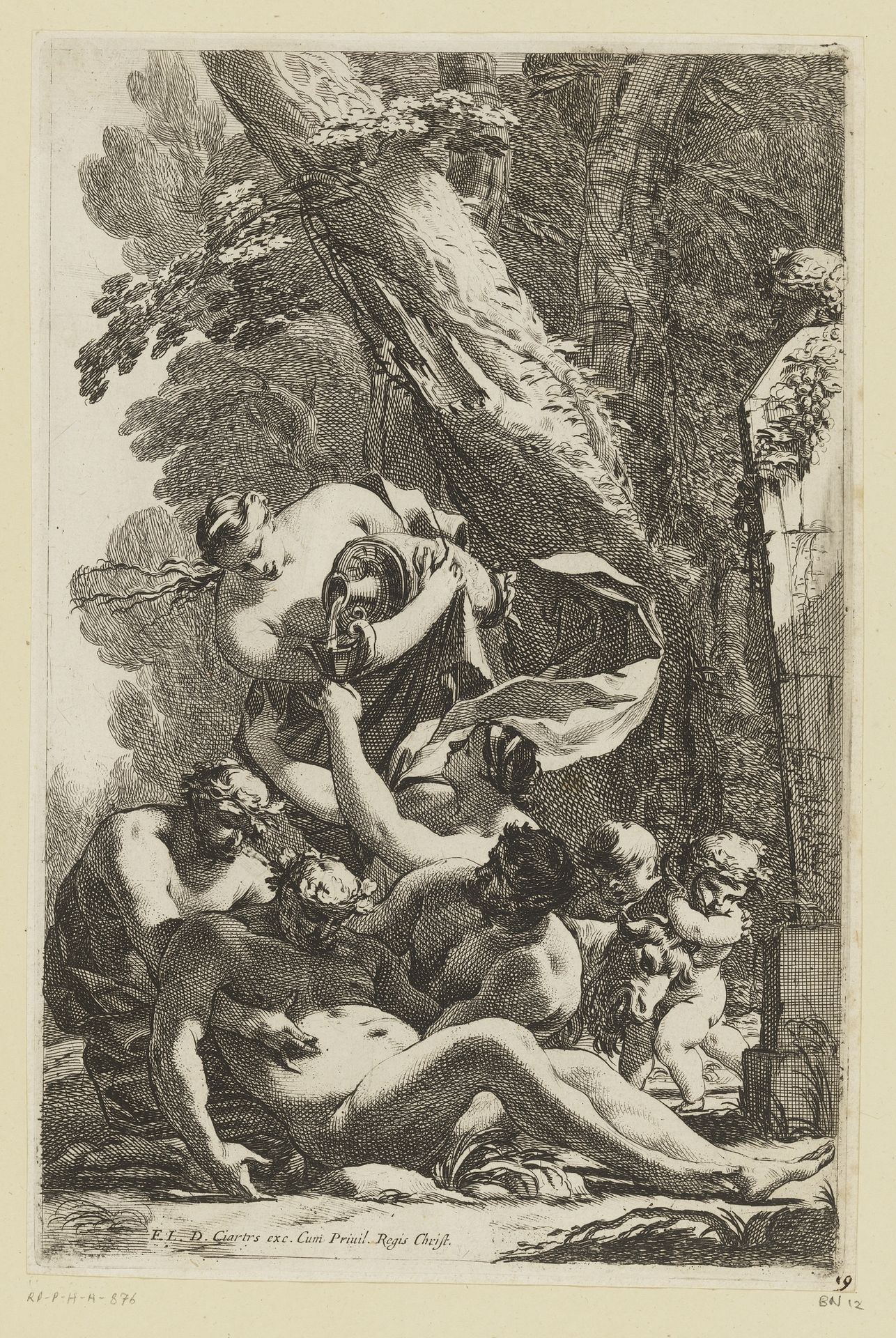 Dronken Silenus ondersteund door twee bacchanten by Michel Dorigny