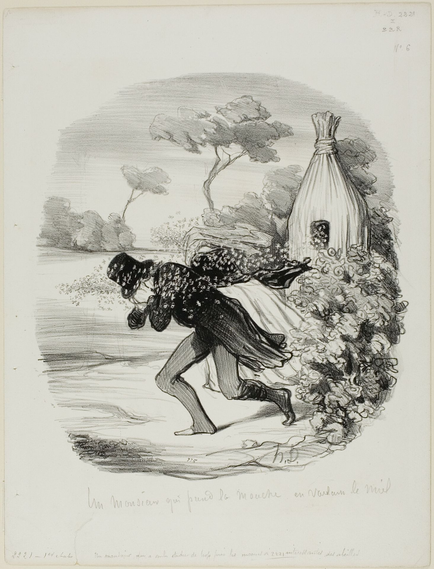 A Gentleman Who Wanted to Study the Habits of Bees too Closely, plate 6 from Pastorales by Honoré Daumier