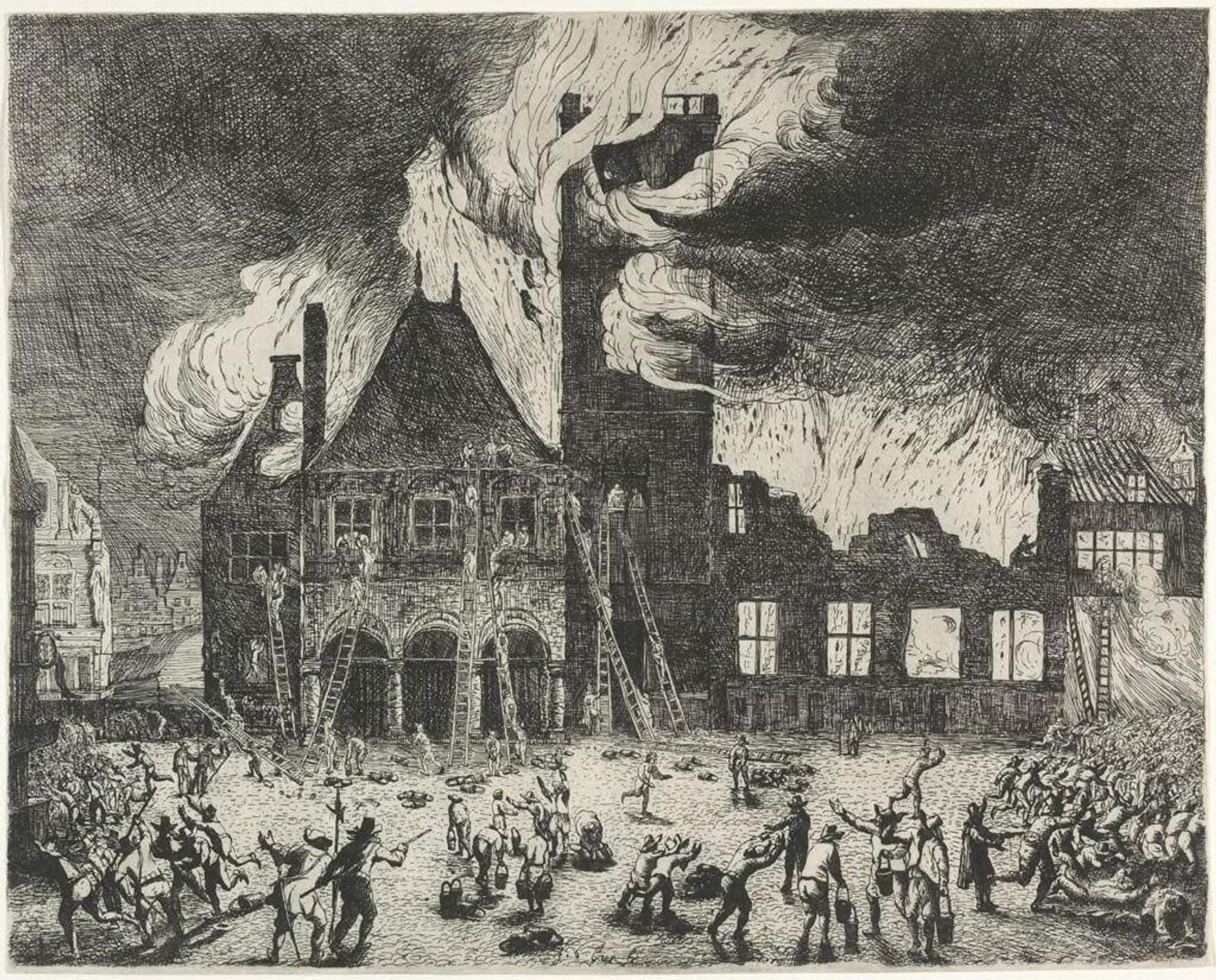 Burning of the Town Hall, Amsterdam by Jan de Baen