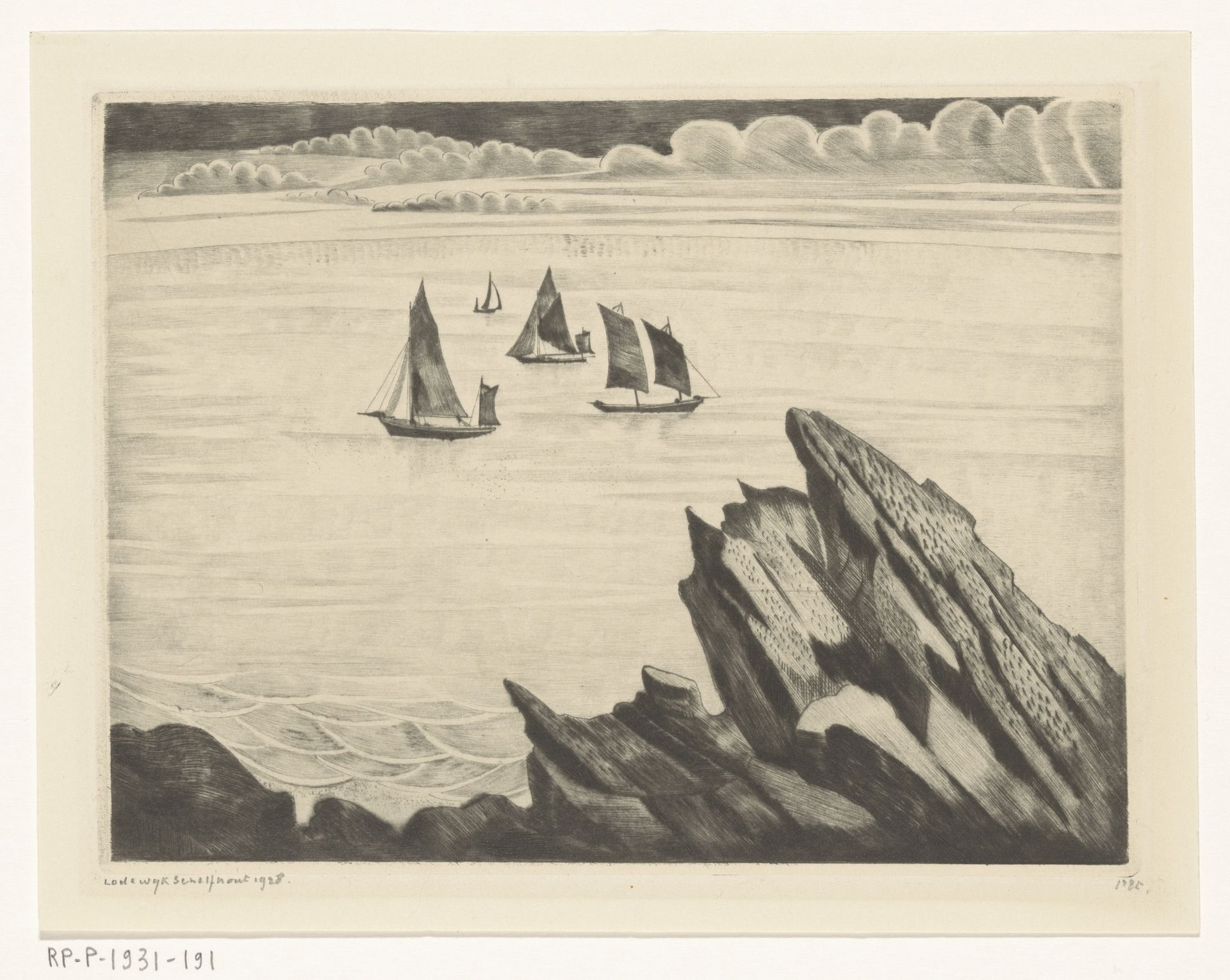 Zeilschepen bij de Bretonse kust by Lodewijk Schelfhout