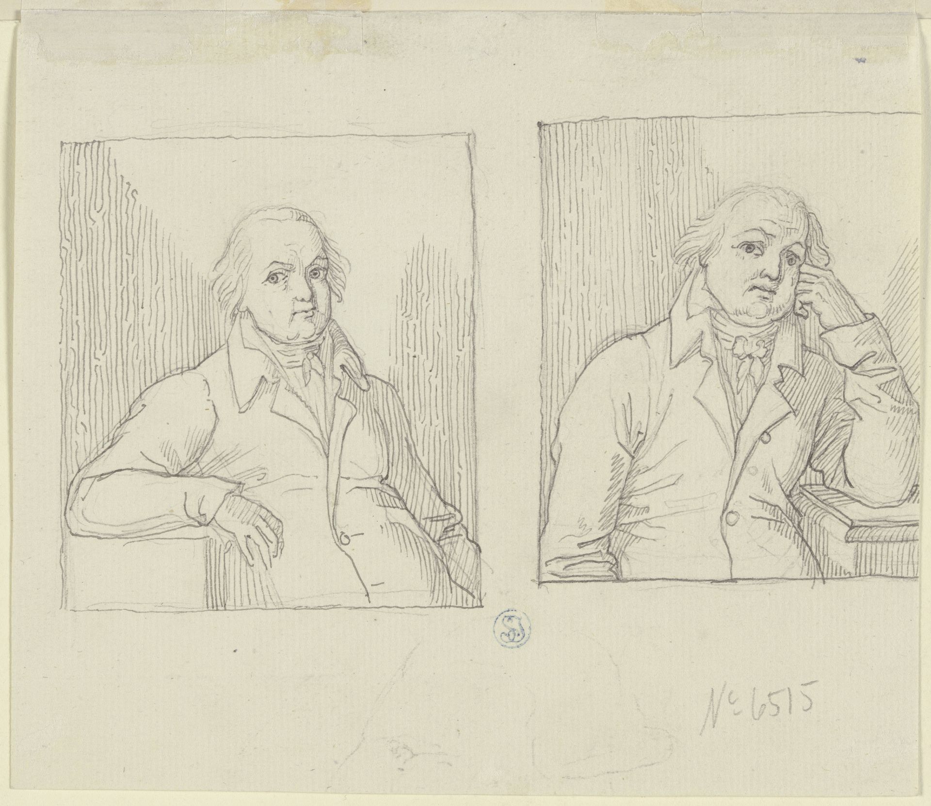 Zwei Brustbildnisse desselben sitzenden Mannes in unterschiedlicher Haltung by Peter Cornelius