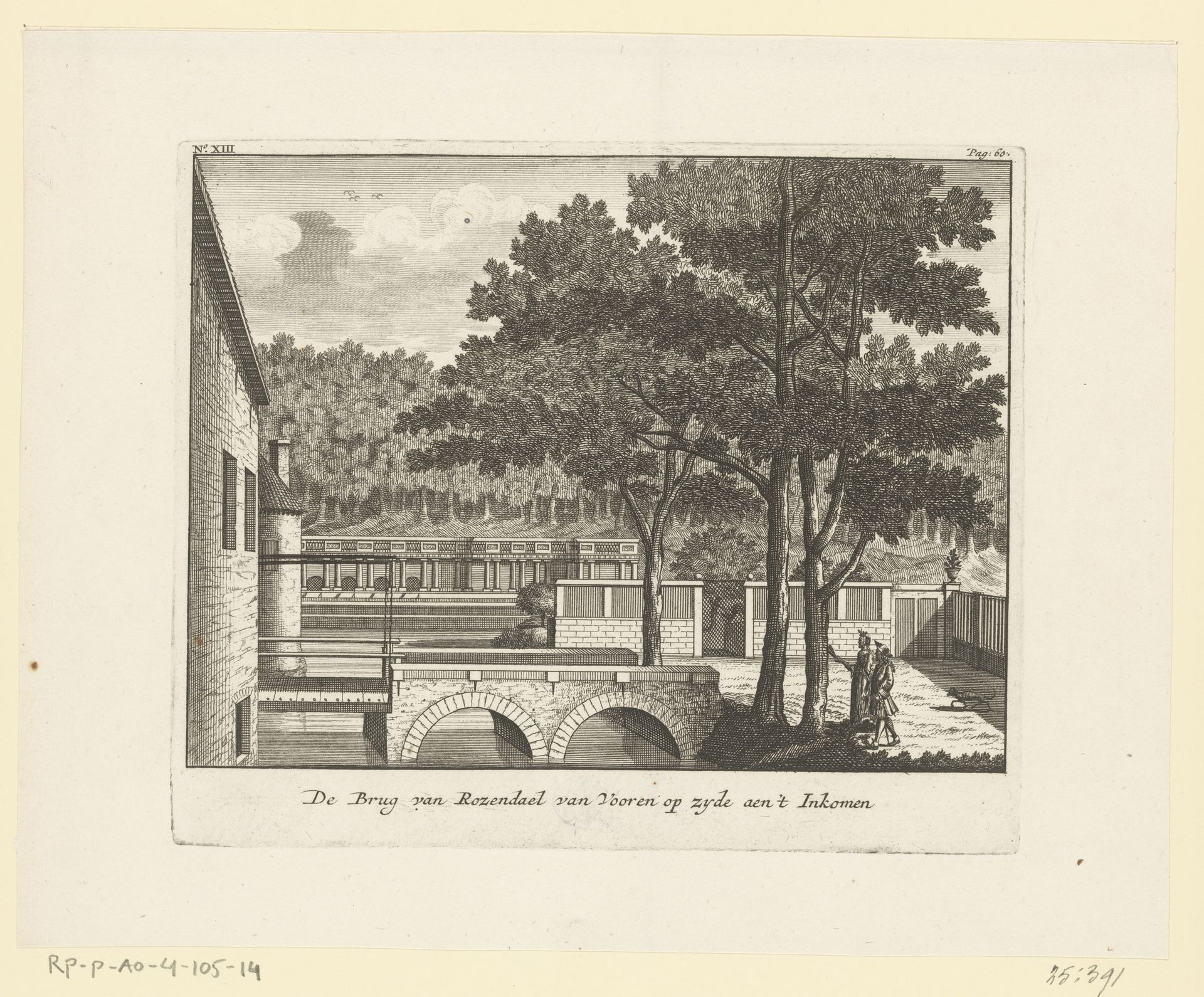 Gezicht op de brug aan de voorzijde van Kasteel Rosendael by Jan (I) Smit