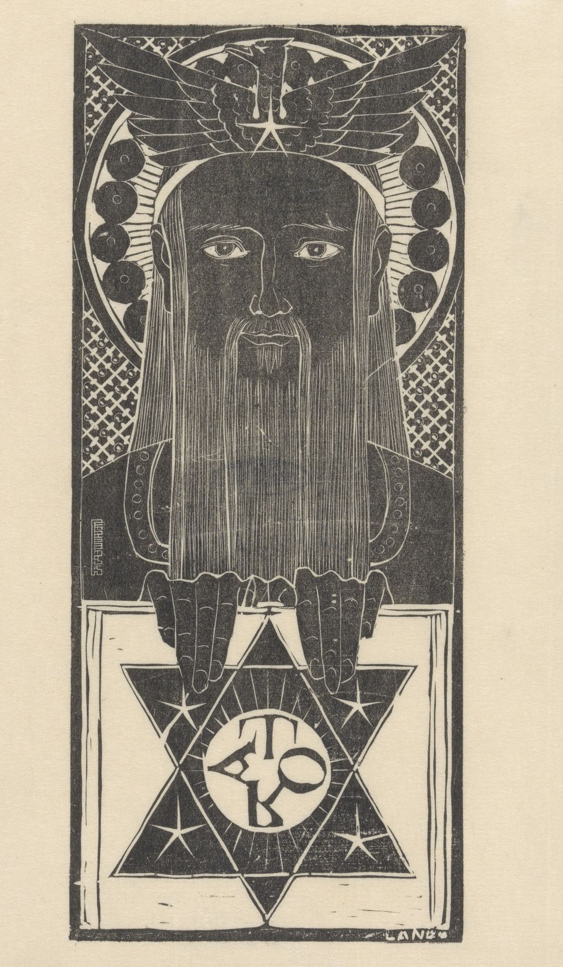 Man met baard en zespuntige ster by Mathieu Lauweriks