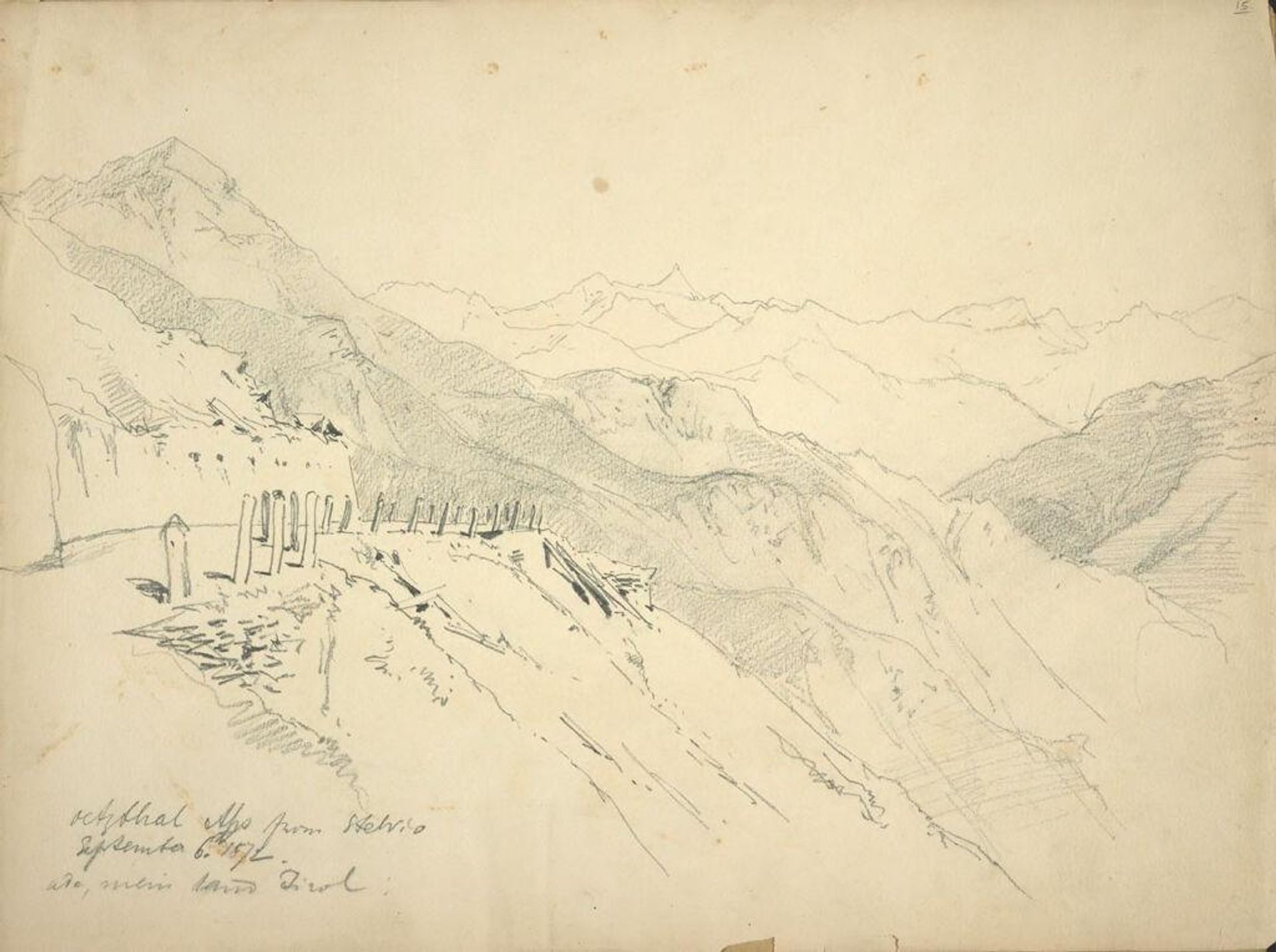 Alpine Landscape; verso: Two Figural Sketches, after a Sculpture by John Singer Sargent