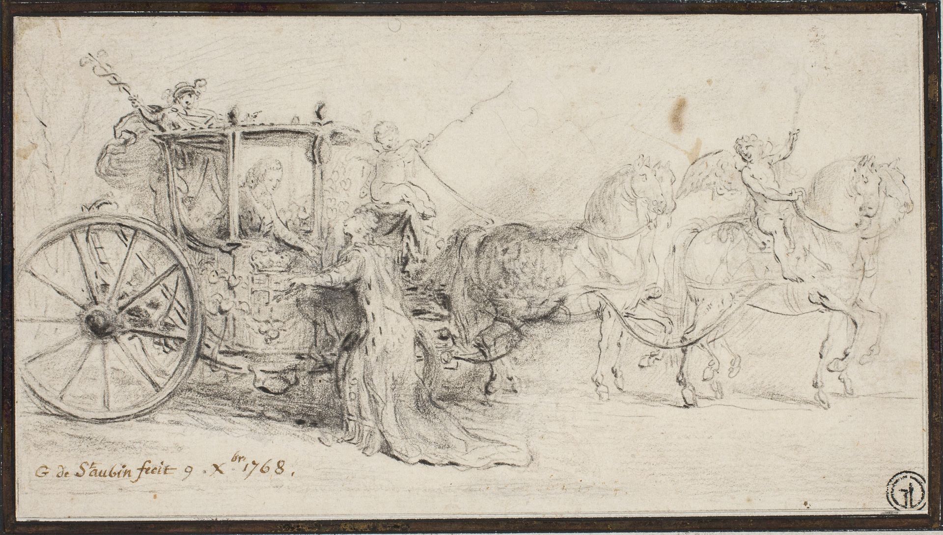 Paris byder Christian VII velkommen by Gabriel de Saint-Aubin
