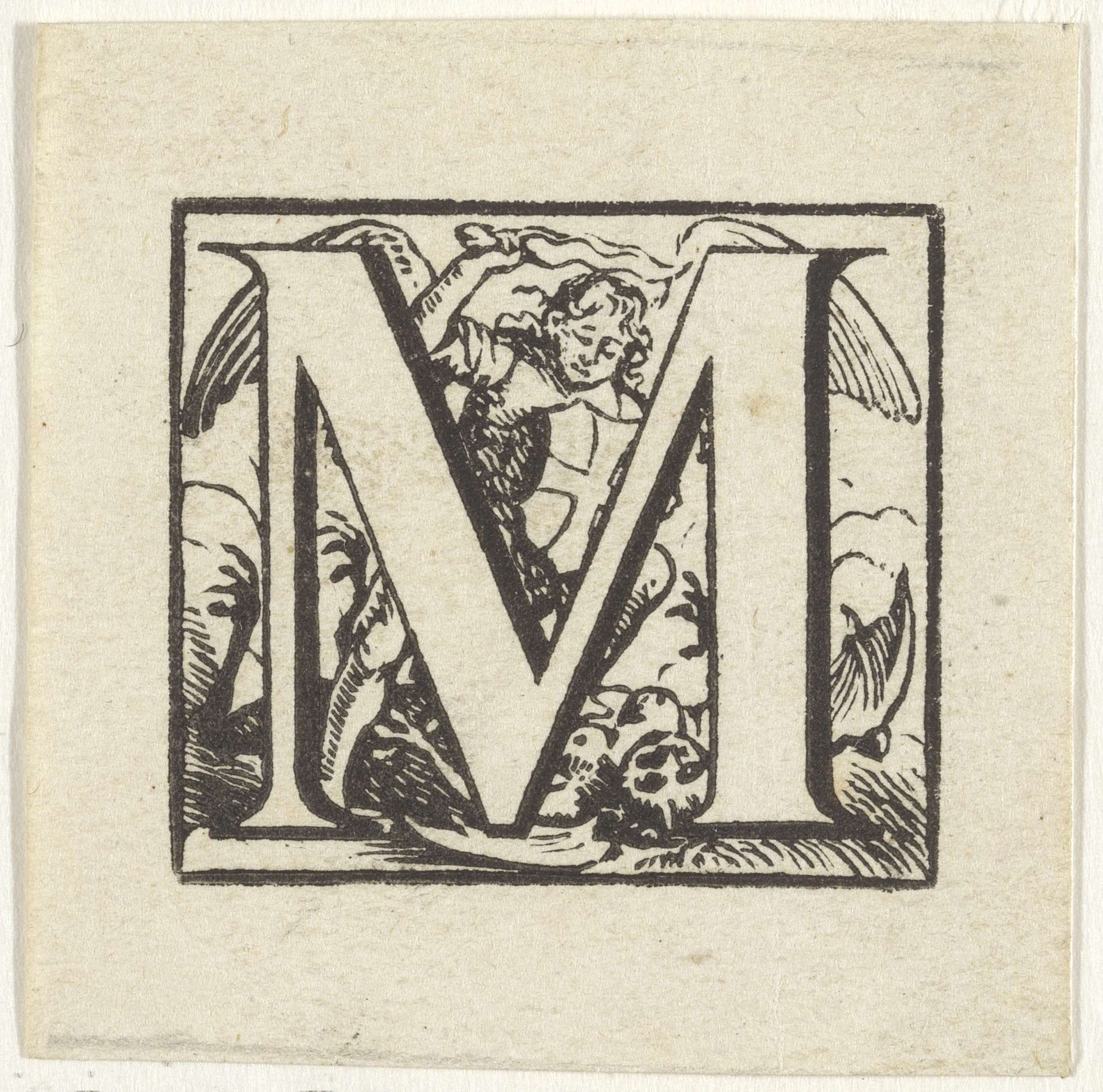 Letter M in een omlijsting met een voorstelling van de Heilige Michaël die de draak bestrijdt by Anonymous