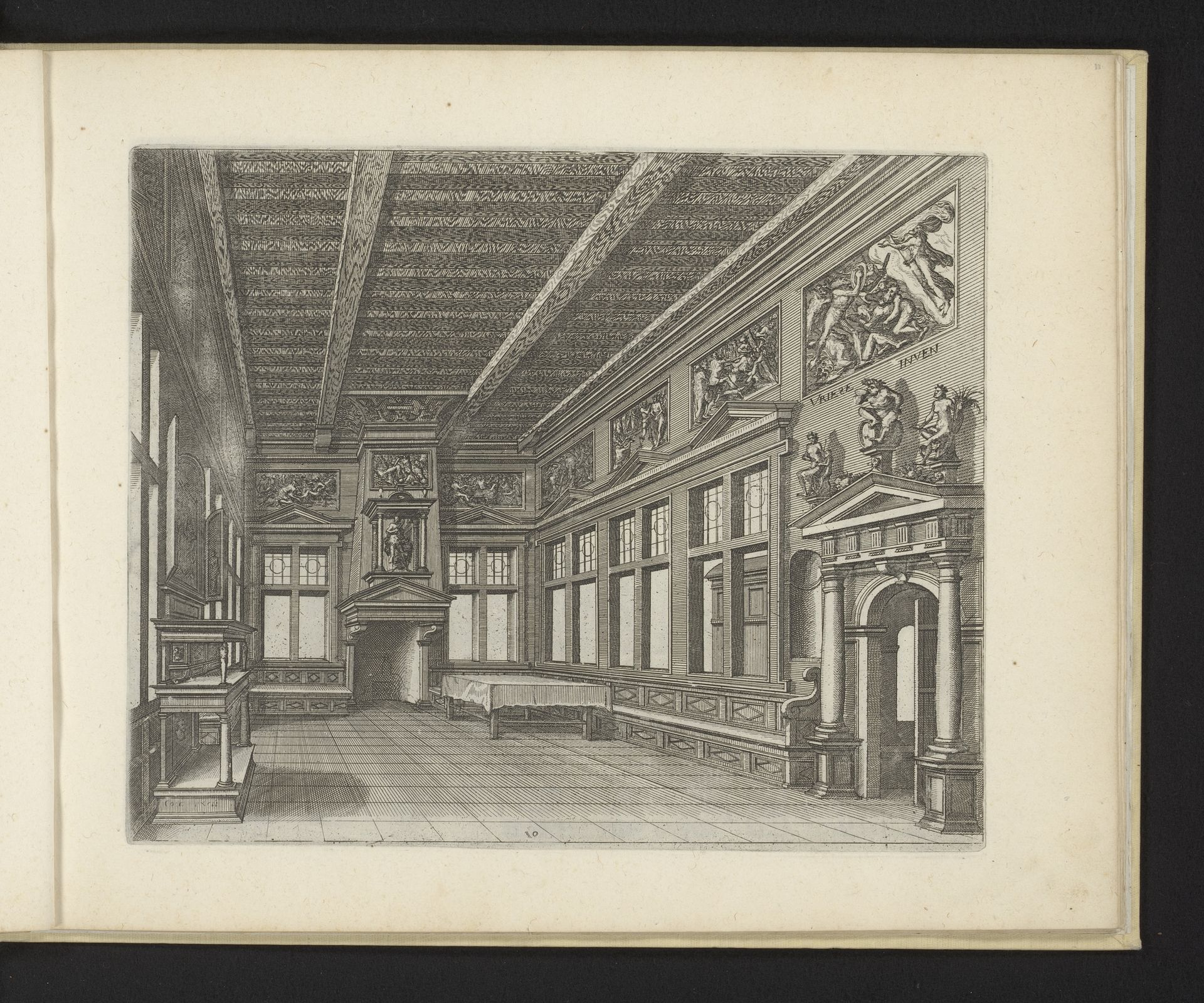 Interieur met buffet, schoorsteenmantel en tafel by Johannes of Lucas van Doetechum