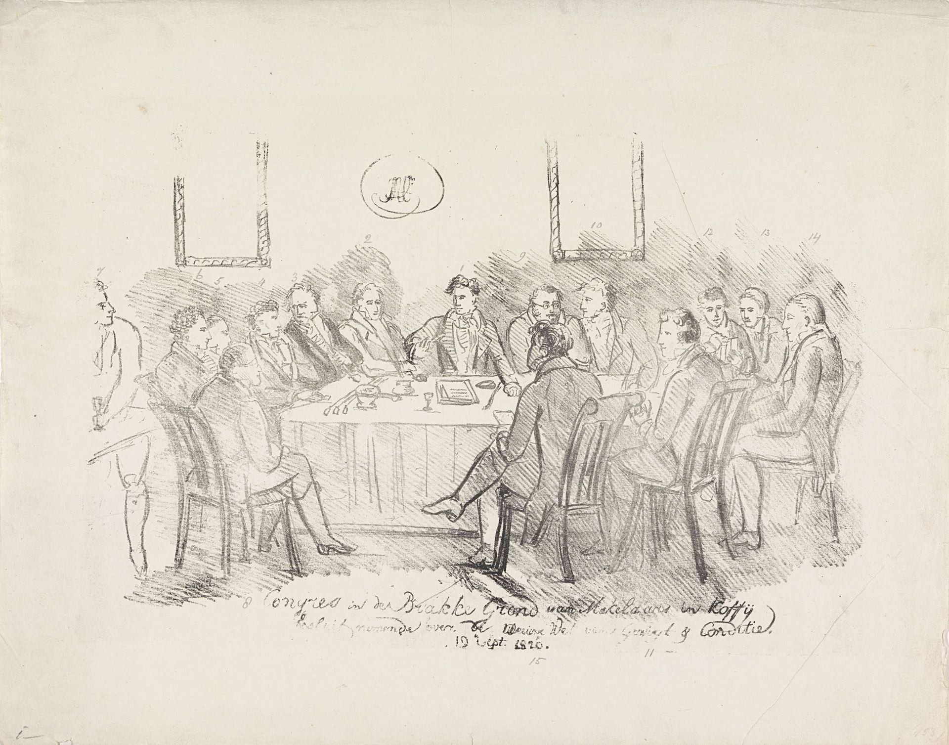 Vergadering van koffiemakelaars in de Brakke Grond te Amsterdam, 1820 by Julianus Amtonius Heintzen
