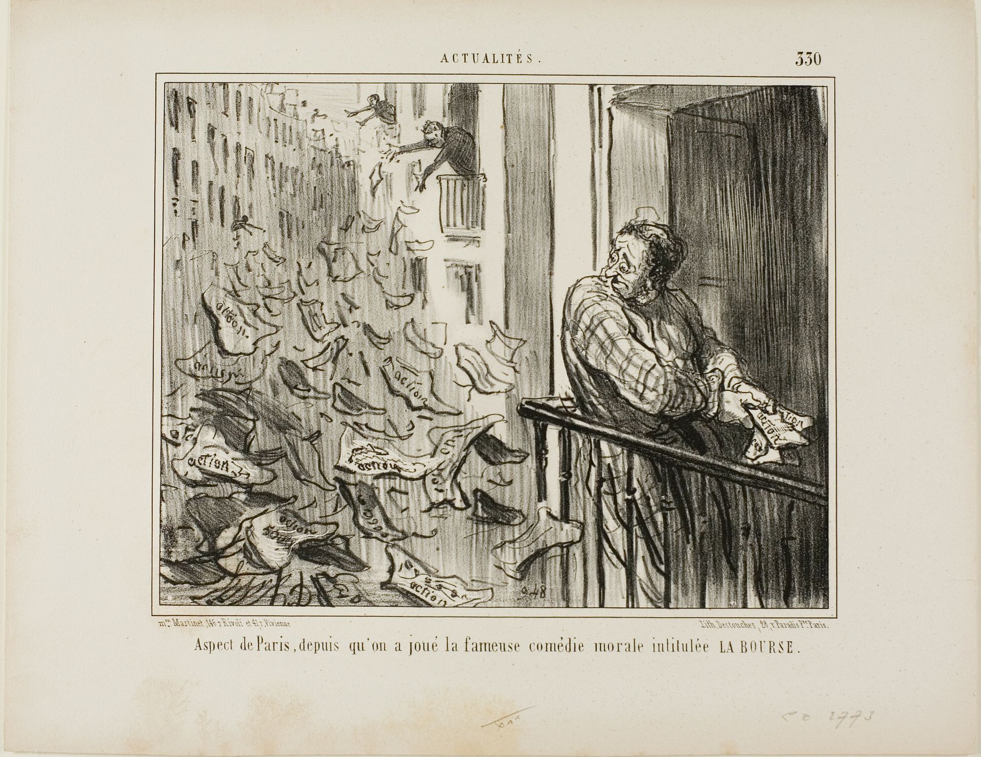 View Taken of the Streets of Paris after the Performance of the Famous Moralistic Comedy "La Bourse,” plate 330 from Actualités by Honoré Daumier