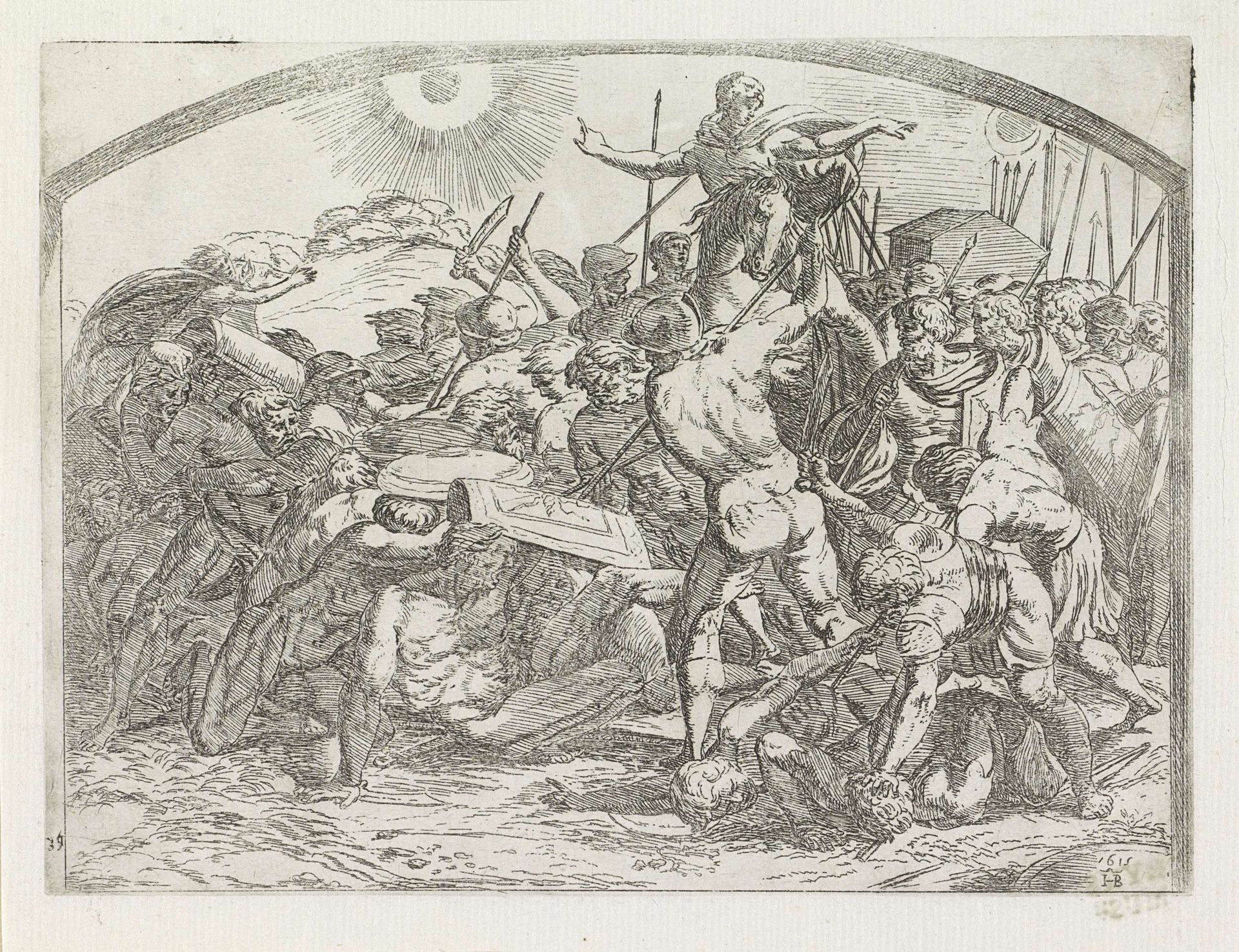 Jozua beveelt de zon en de maan stil te staan by Orazio Borgianni