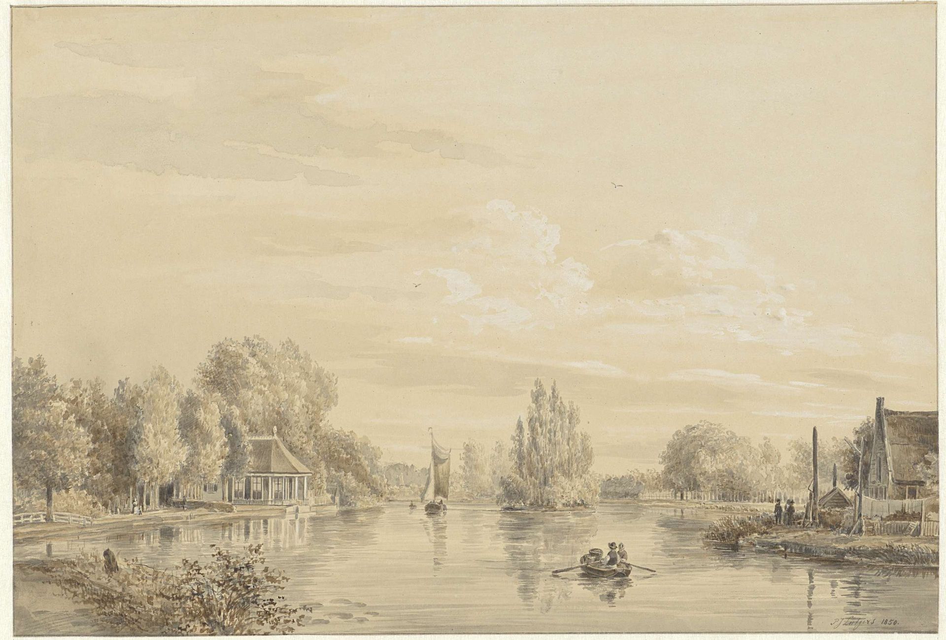Gezicht op de Vecht naar de Hofstede Slotzigt by Petrus Josephus Lutgers