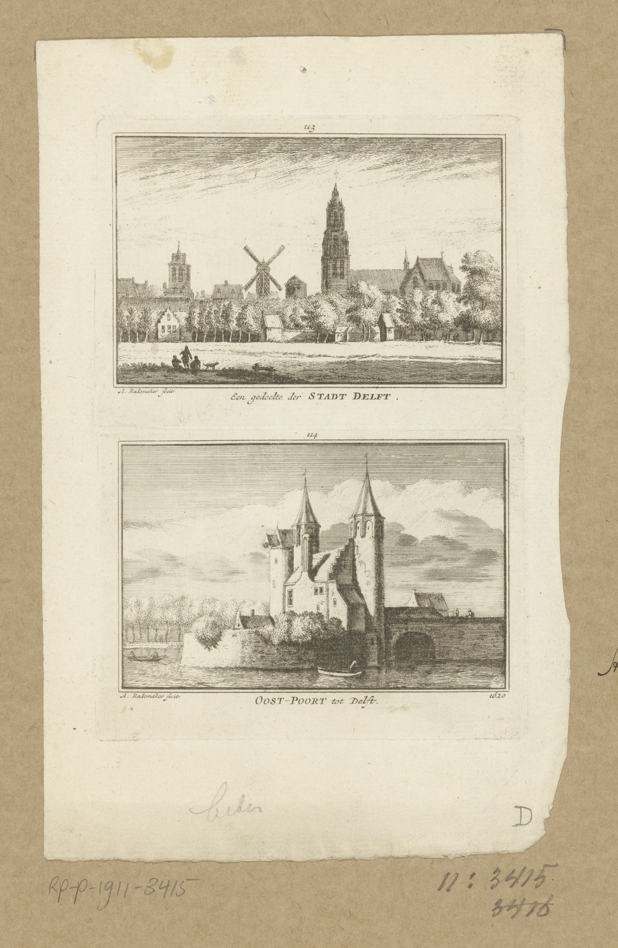 Twee stadsgezichten in Delft, met de Nieuwe Kerk en de Oostpoort by Abraham Rademaker
