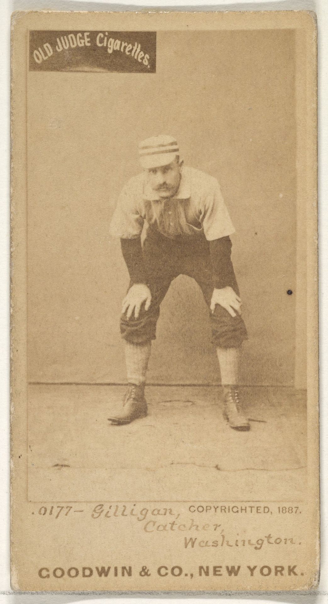 Andrew Bernard "Barney" Gilligan, Catcher, Washington Nationals, from the Old Judge series (N172) for Old Judge Cigarettes by Goodwin & Company