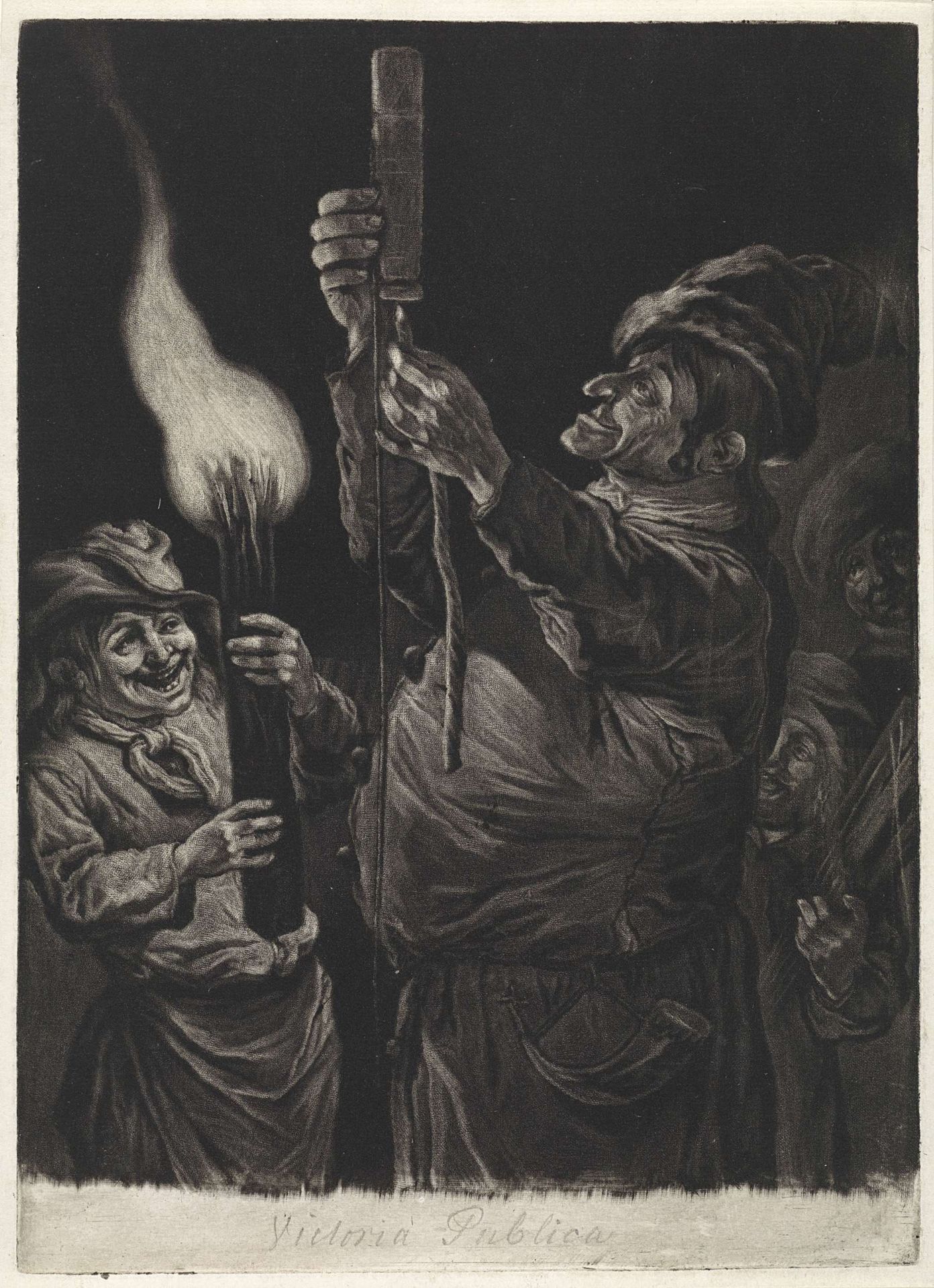 De man met een vuurpijl, met toeschouwers, 1695 by Jacob Gole
