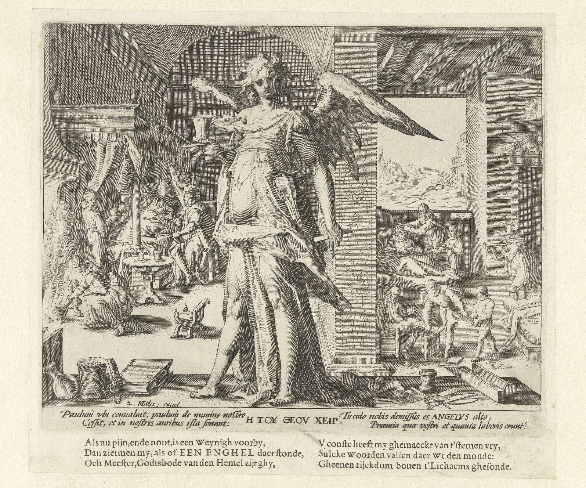 De arts als engel by Hendrick Goltzius