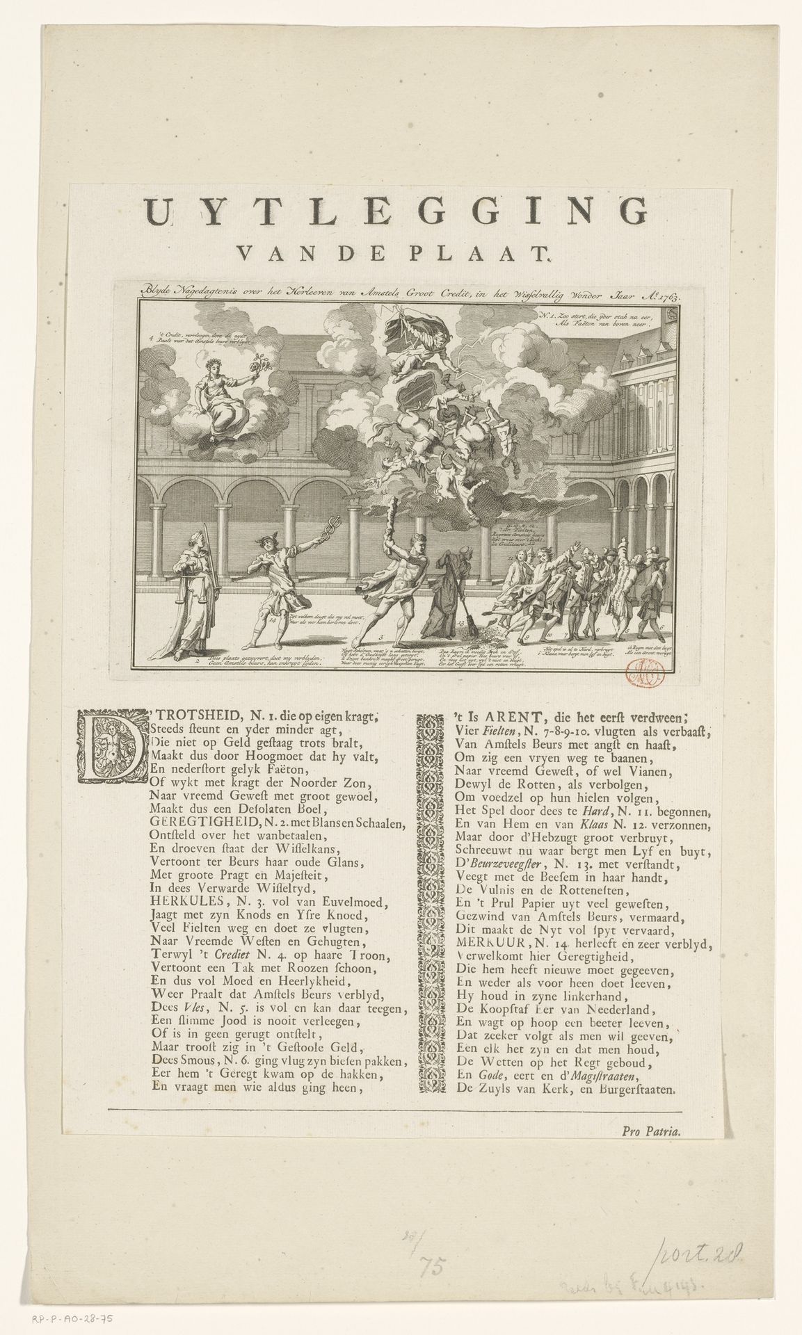 Allegorie op het herstel na de zware bankroeten door de windhandel aan de Amsterdamse beurs, 1763 by Anonymous