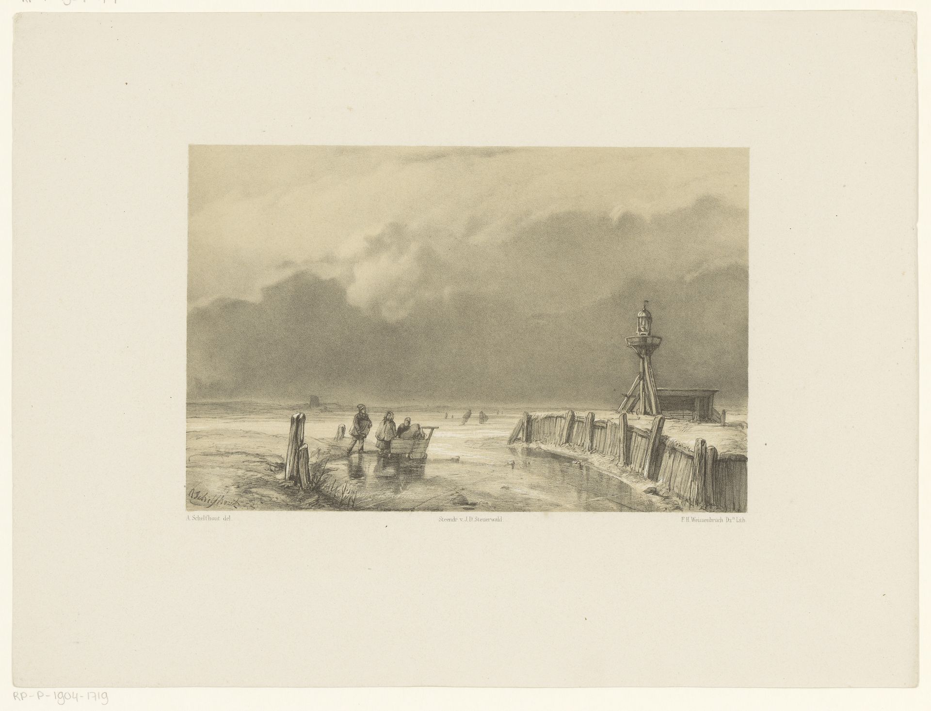 IJsgezicht met vuurtoren by Frederik Hendrik Weissenbruch