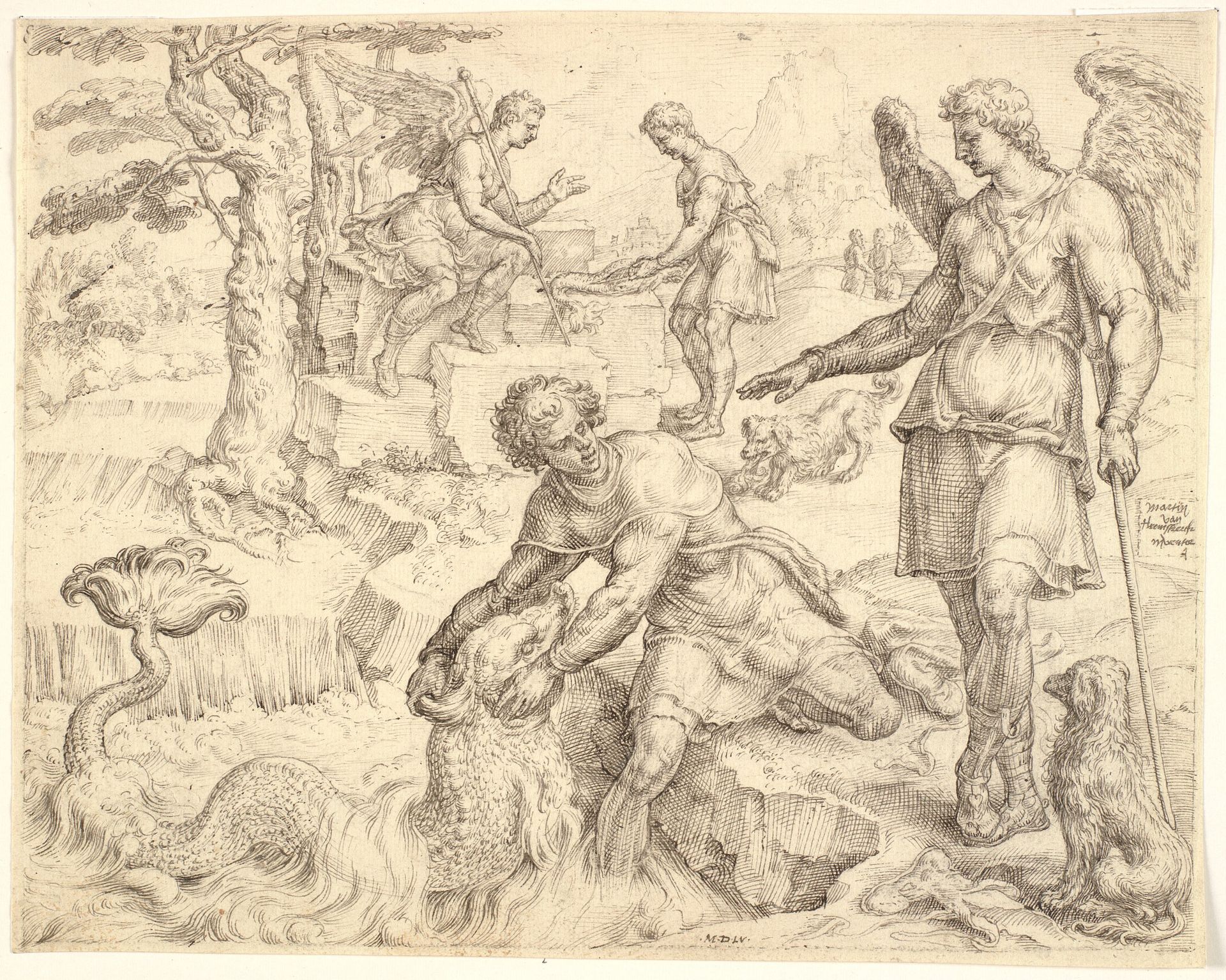 Tobias catching the Fish in the the River Tigris by Maarten van Heemskerck