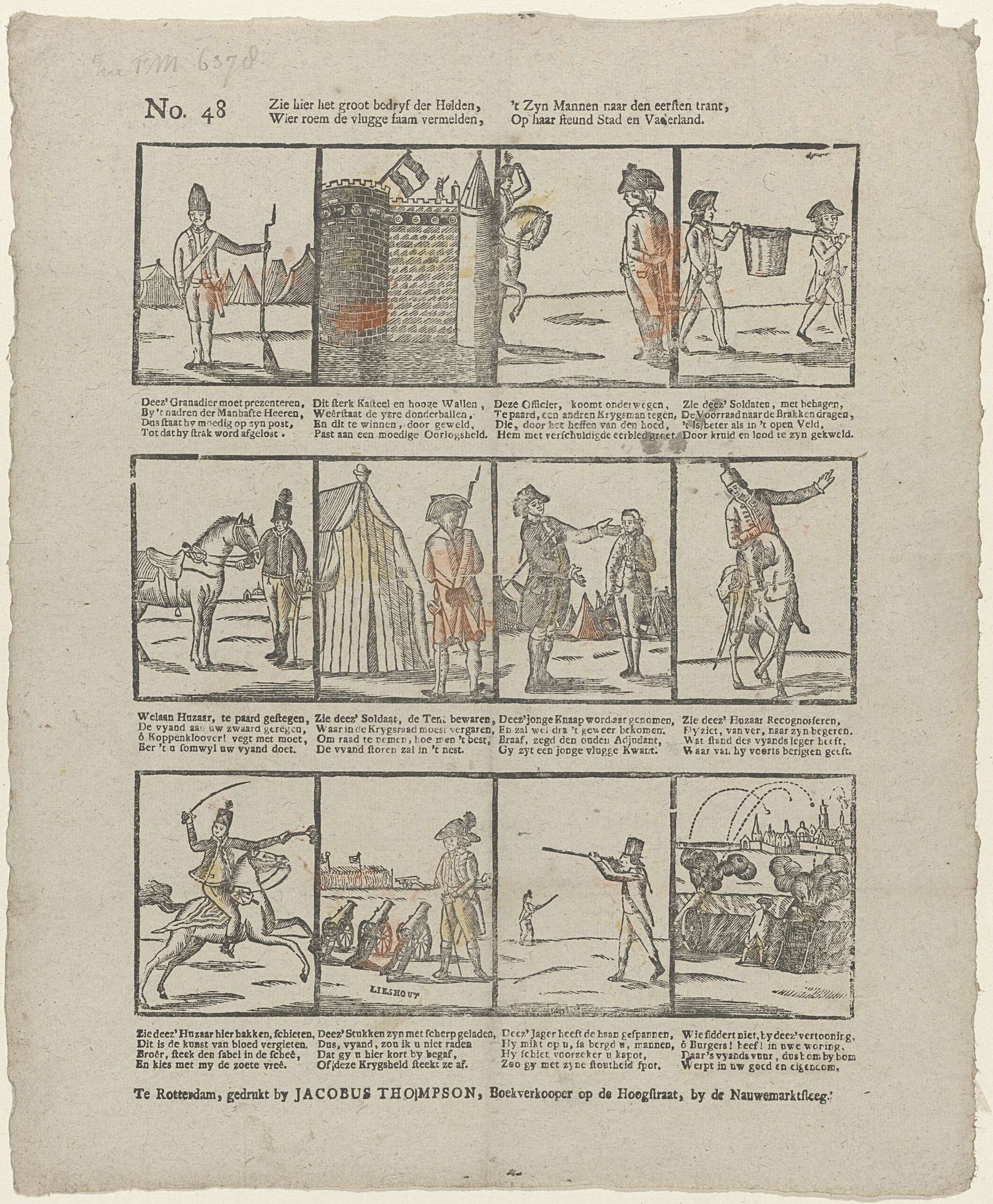 Zie hier het groot bedryf der helden, / Wier roem de vlugge faam vermelden, / 't zyn mannen naar den eersten trant, / Op haar steund stad en vaderland by Johannes Egbertus van Lieshout