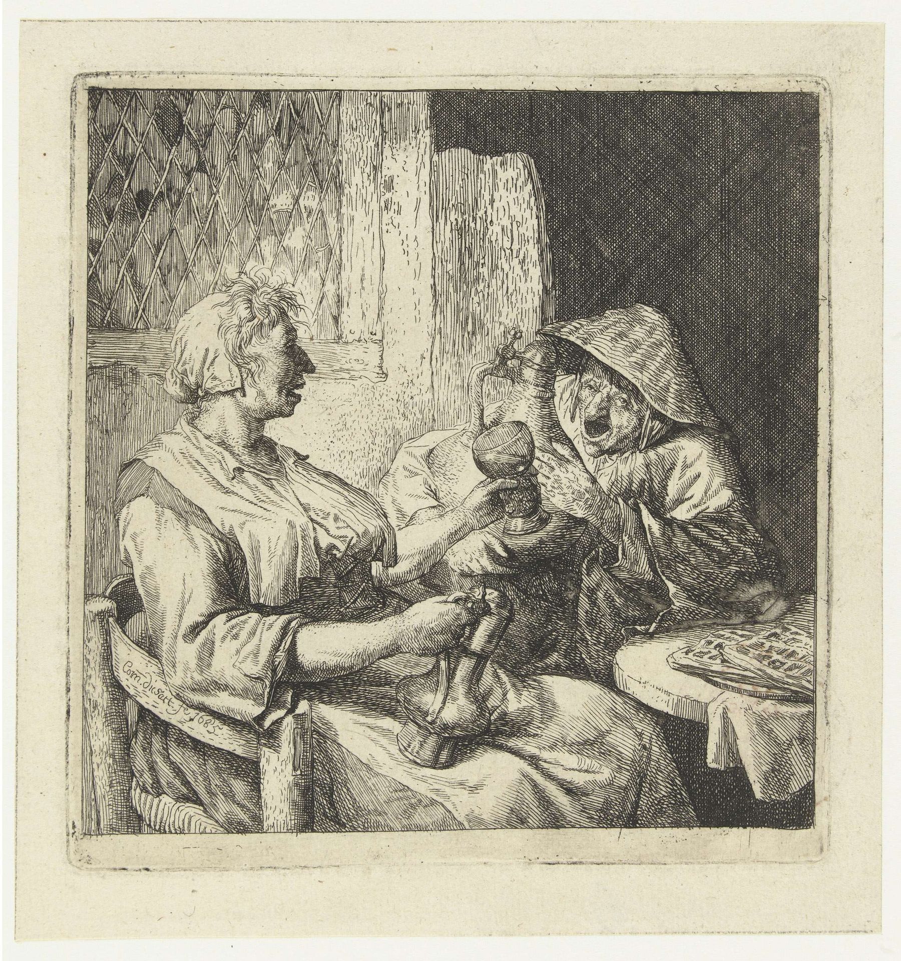 Twee drinkende vrouwen by Cornelis Dusart
