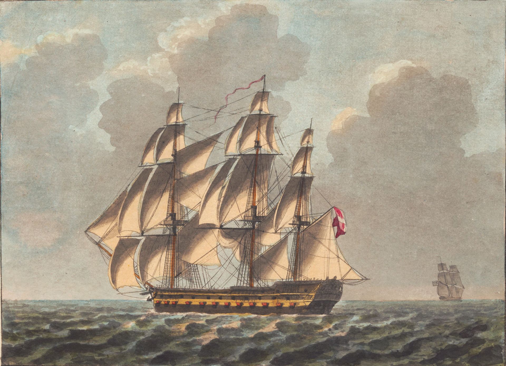 Et dansk linie skib seilende nesten for vinden by Niels Truslew