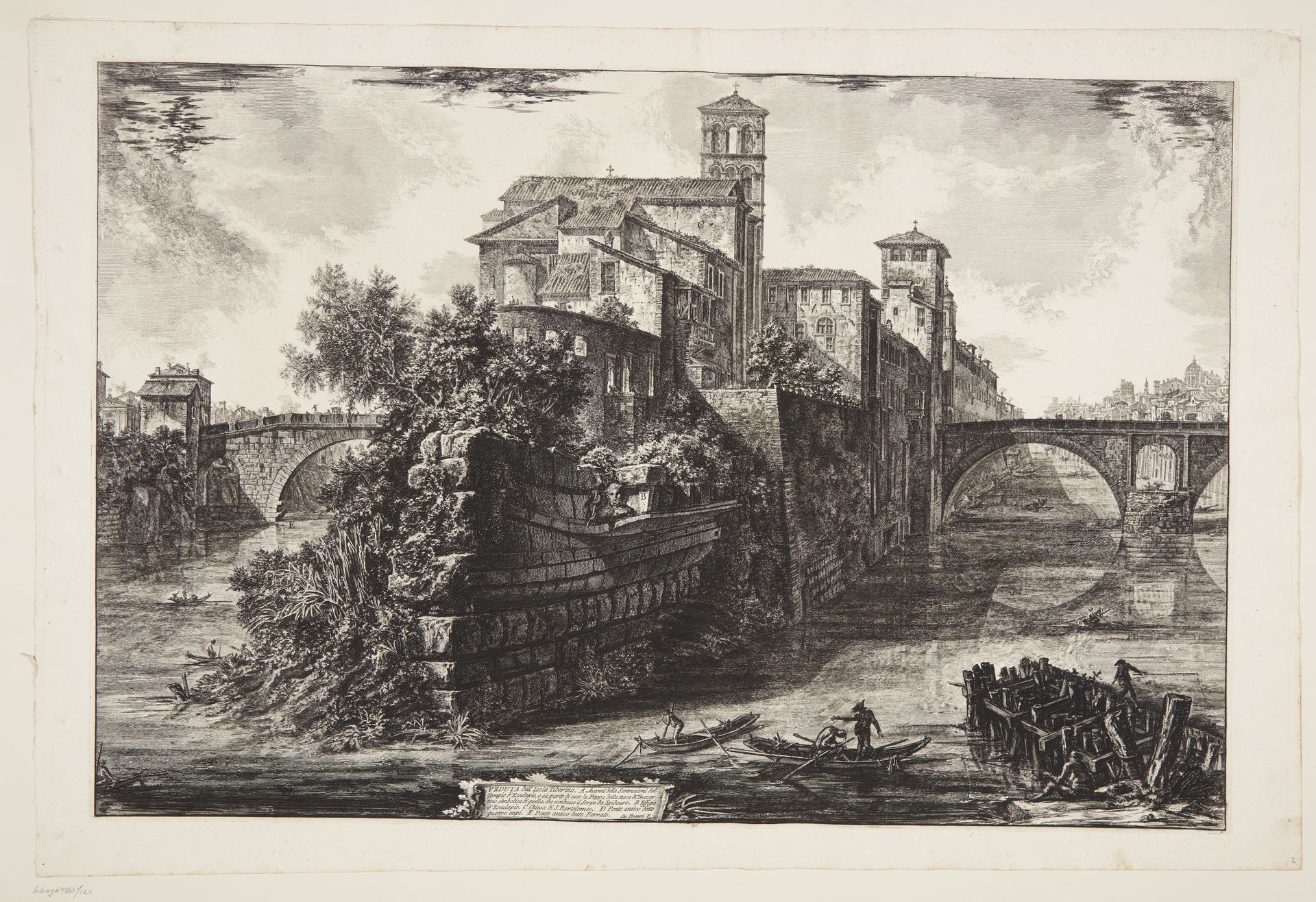 View of Tiber Island with the Church of San Bartolommeo by Giovanni Battista Piranesi