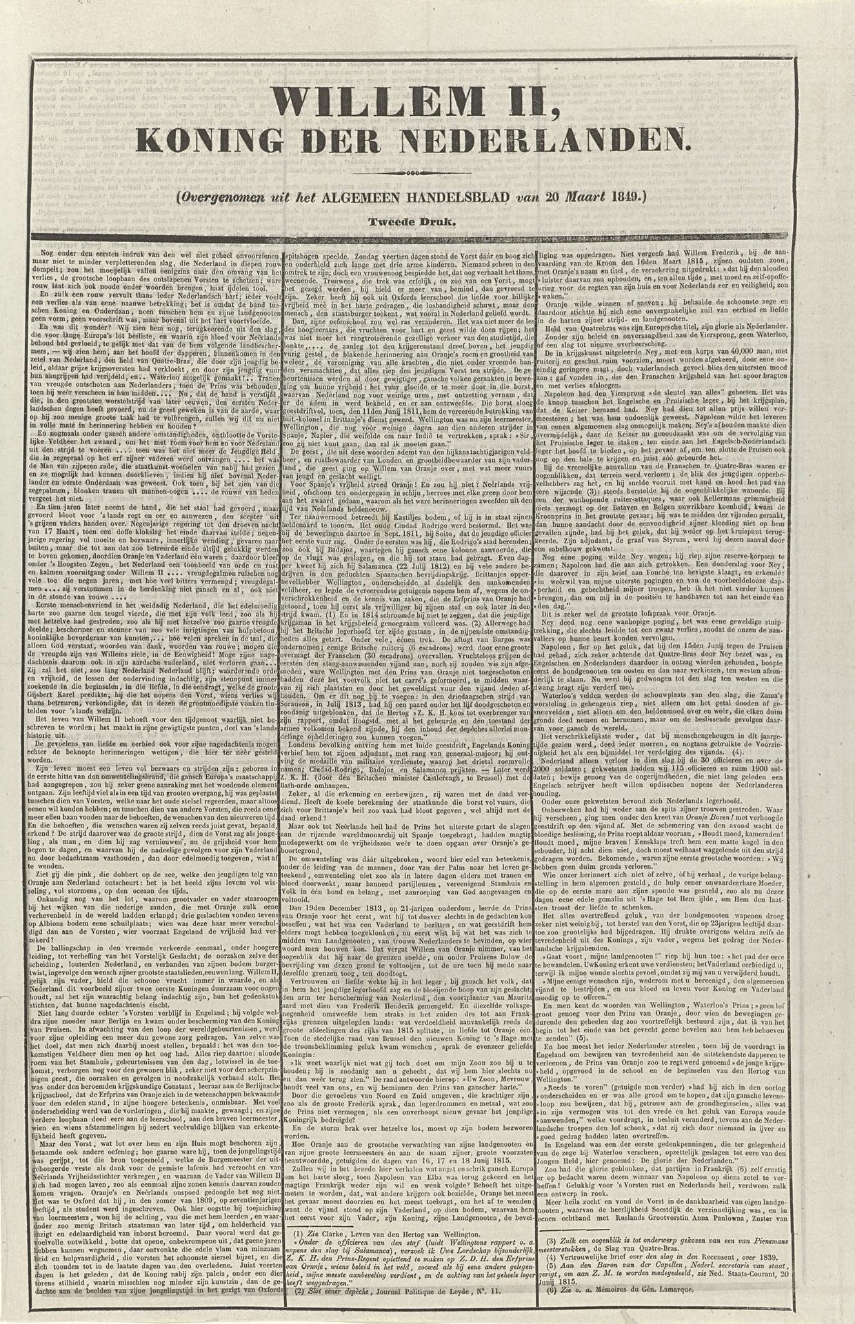 Willem II, Koning der Nederlanden. (Overgenomen uit het Algemeen Handelsblad van 20 Maart 1849.) Tweede Druk by Gebroeders Diederichs