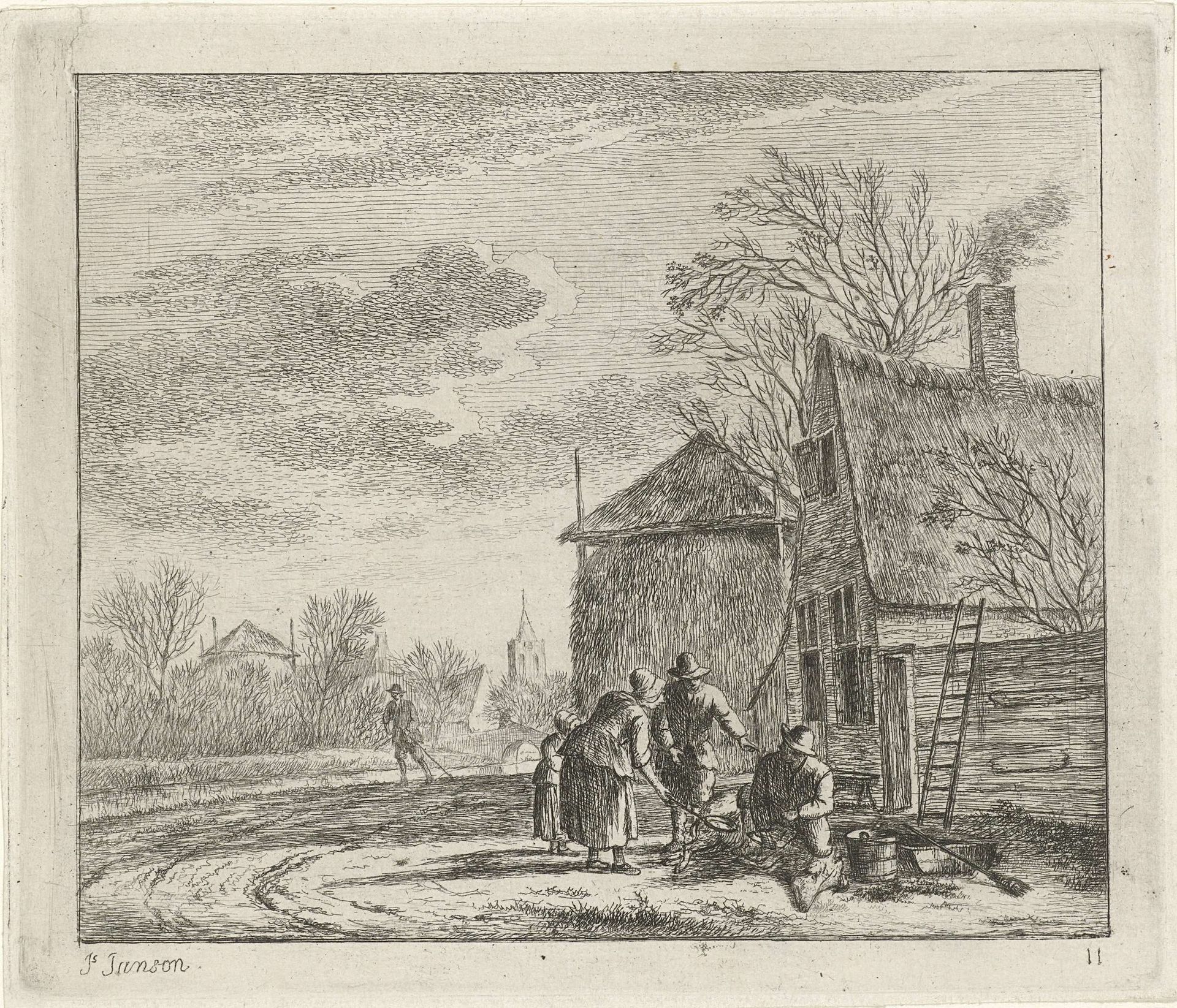 Landschap met boerderij en hooischuur by Johannes Janson