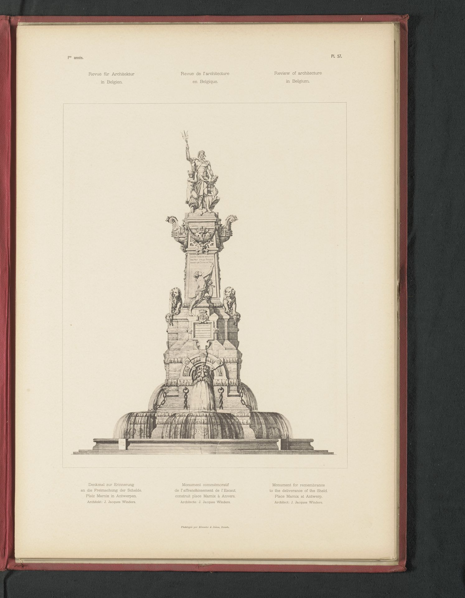 Reproductie van een ontwerp van een monument voor de vrijmaking van de Schelde, door Jean-Jacques Winders by Römmler & Jonas