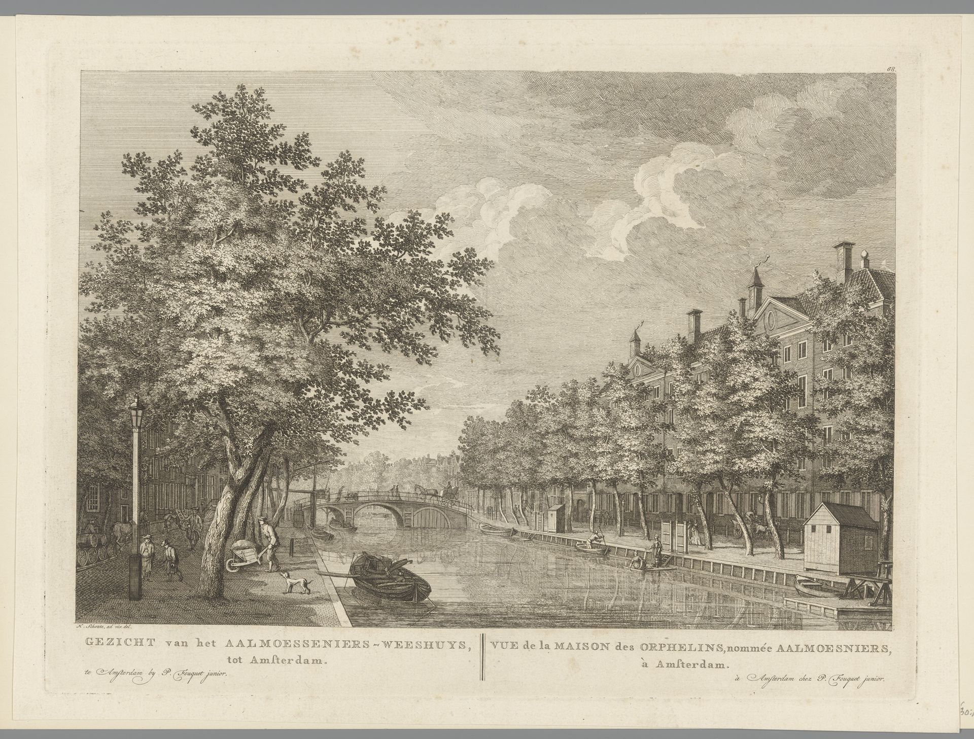 Gezicht op het Aalmoezeniersweeshuis te Amsterdam by Hermanus Petrus Schouten
