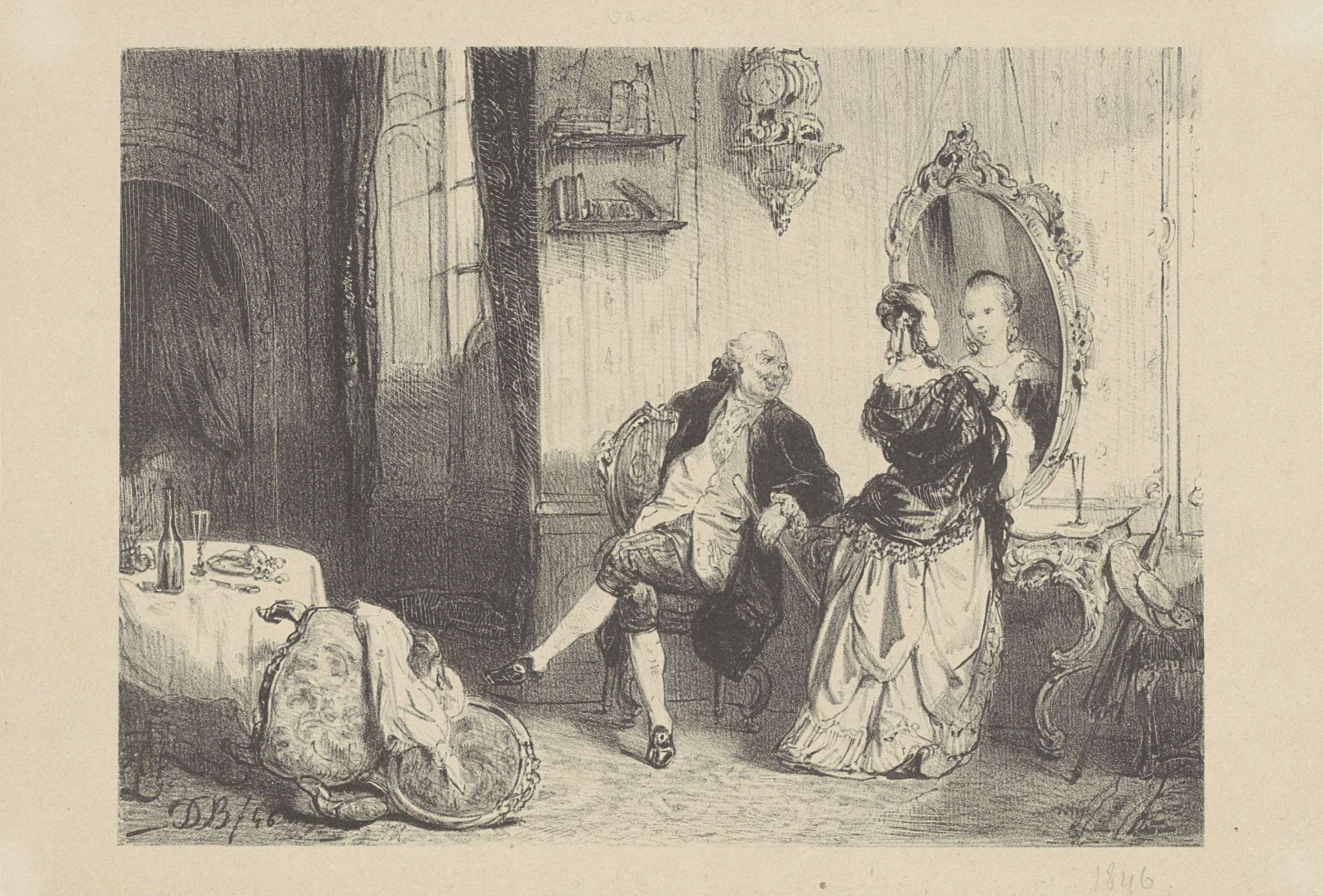Man en vrouw in achttiende-eeuws interieur by David Bles