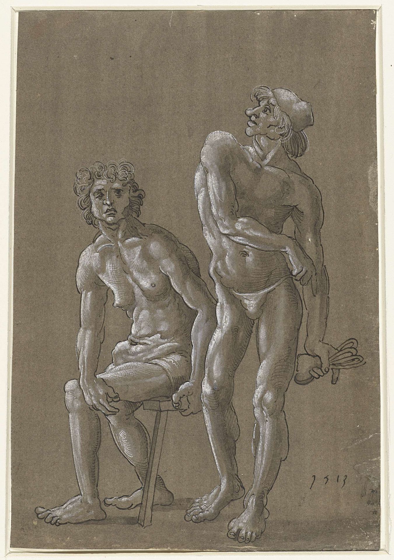 Zittende en een staande naakte jongeling by Wolfgang Huber