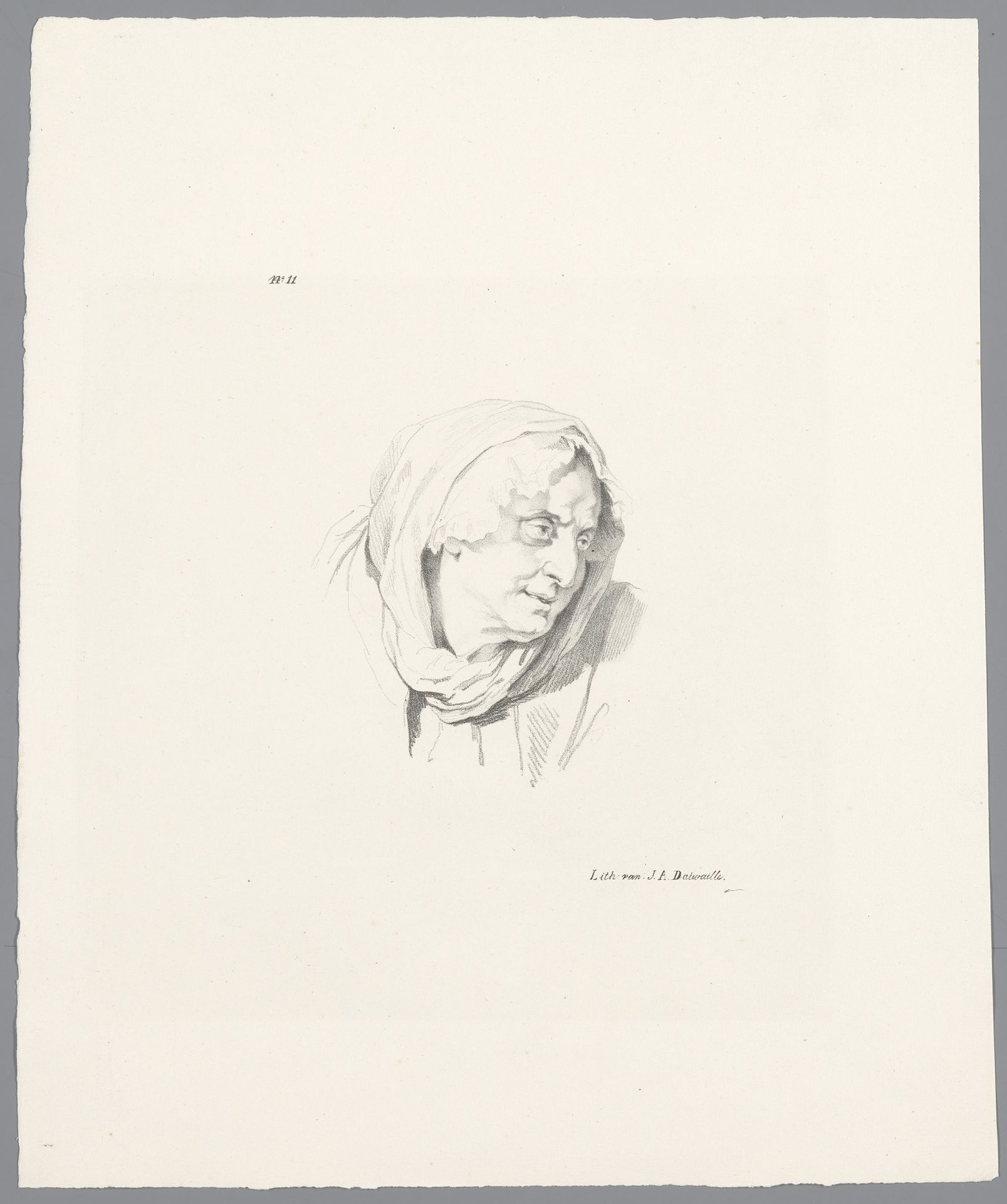 Oude vrouw met hoofddoek by Jean Augustin Daiwaille