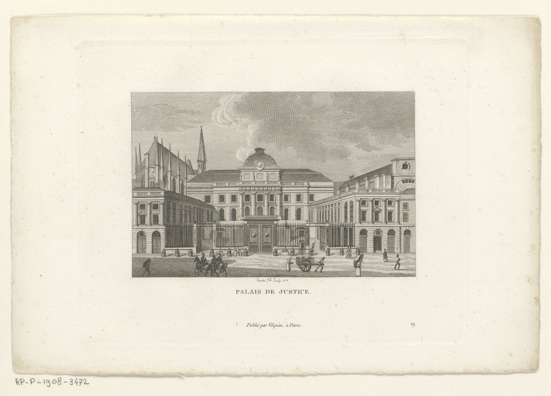 Gezicht op het Paleis van Justitie te Parijs by François Louis Couché