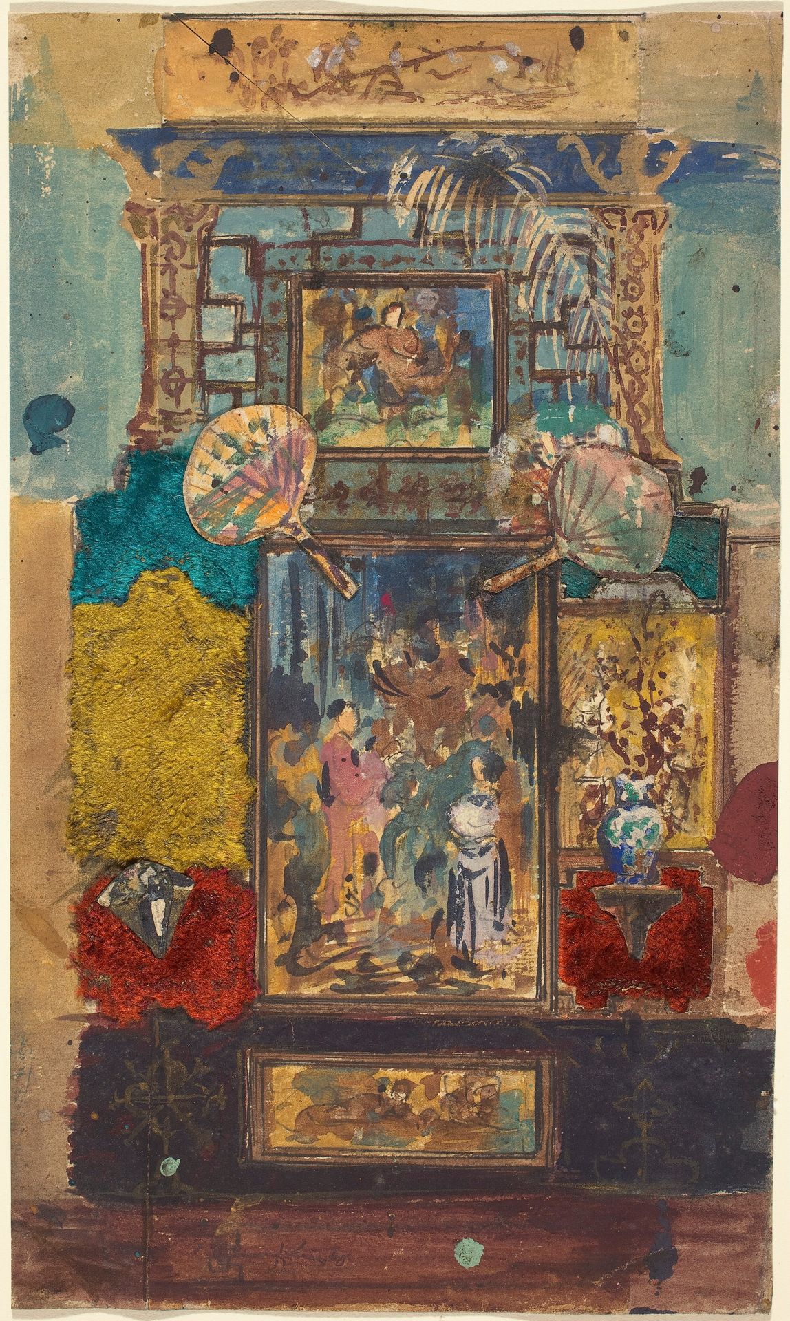 Stage Set Consisting Of Painted Panels, Fabrics, And Fans by Robert Caney