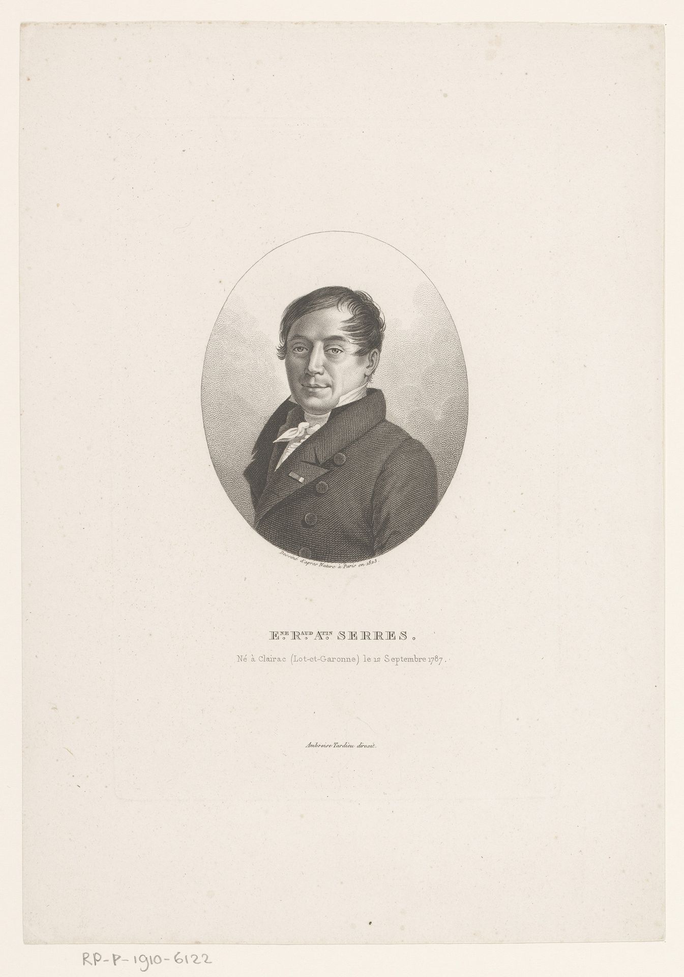 Portret van Antoine Étienne Renaud Augustin Serres by Ambroise Tardieu
