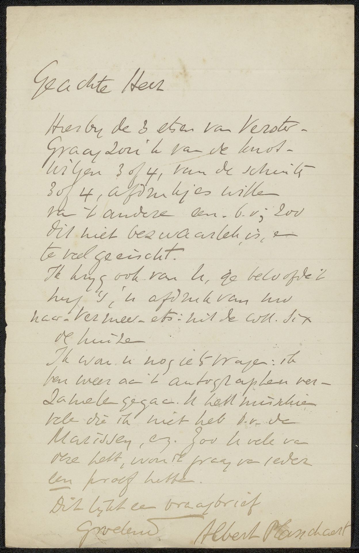 Brief aan Philip Zilcken by Albert Plasschaert