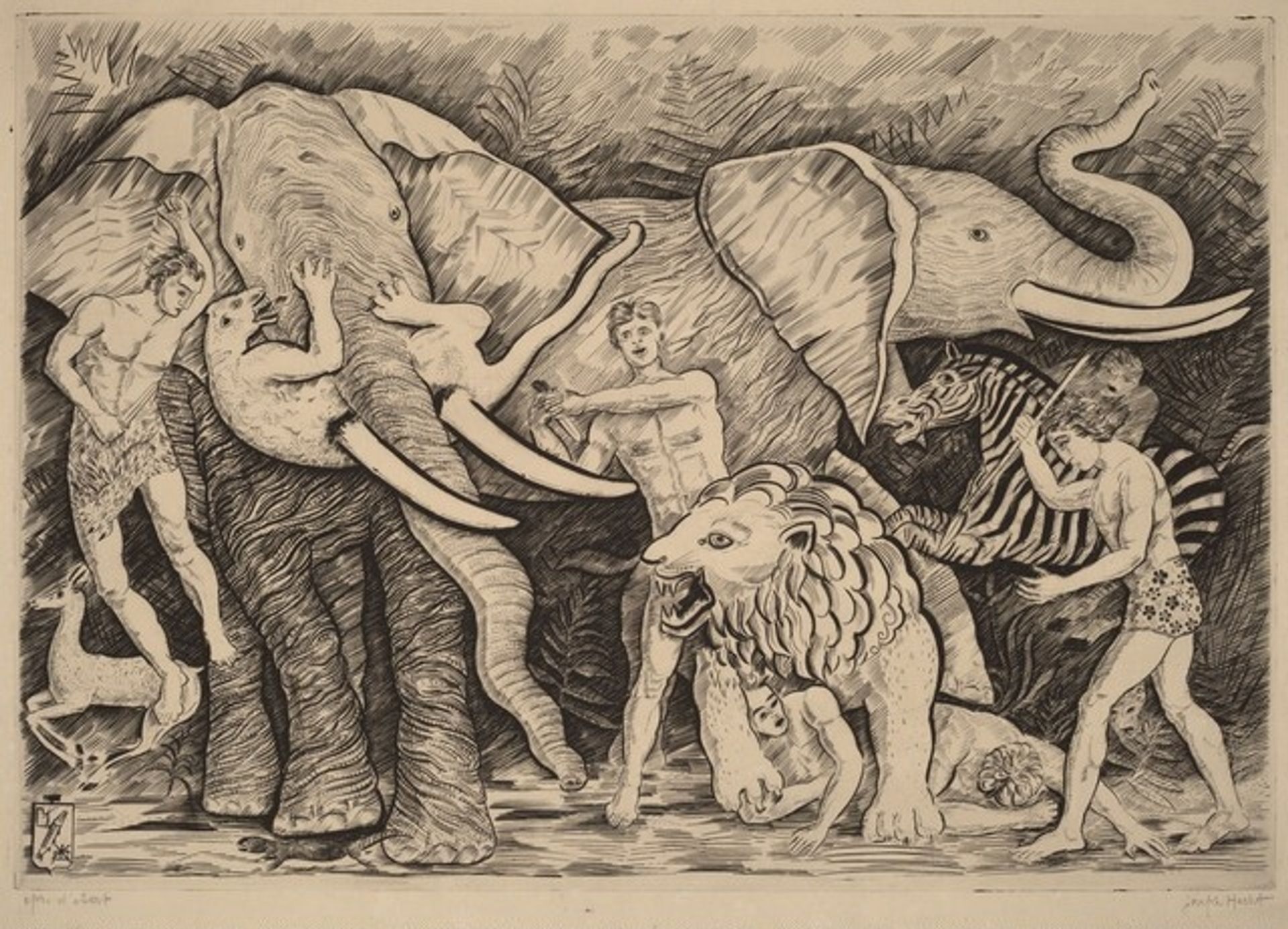 Chasse avec elephantes by Joseph Hecht