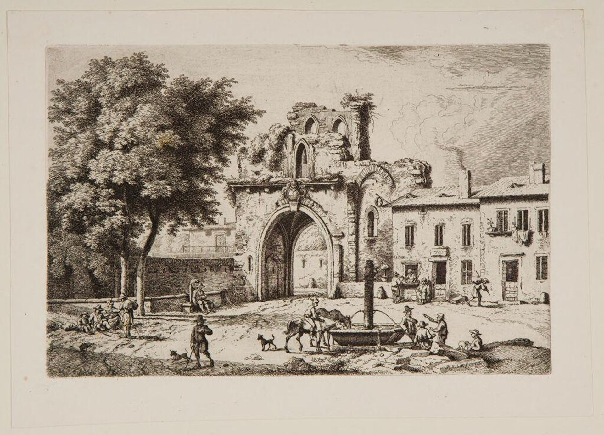 Fountain in Front of a Ruined Tower by Ferdinand Kobell