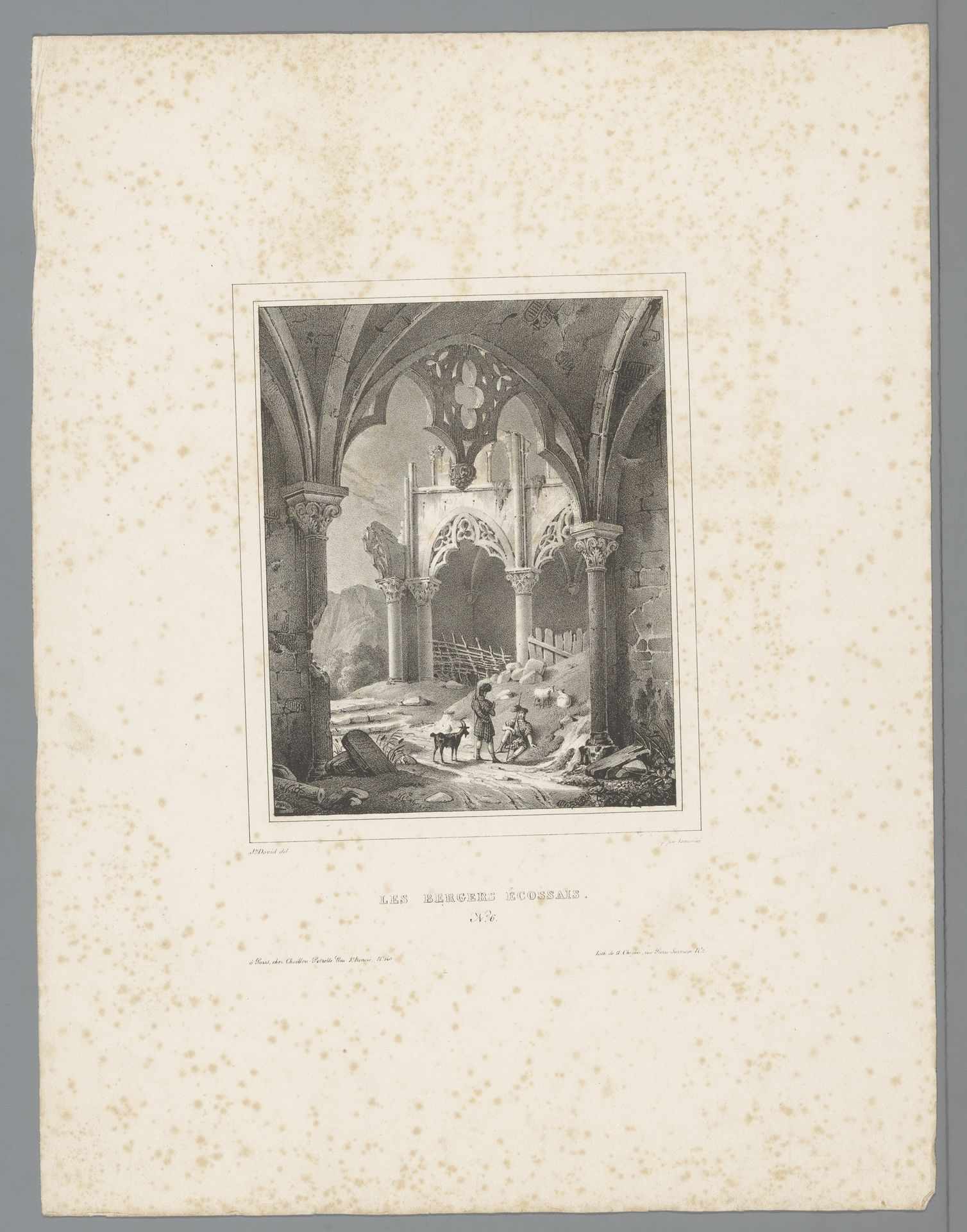 Twee Schotse herders in een ruïne by Jules David