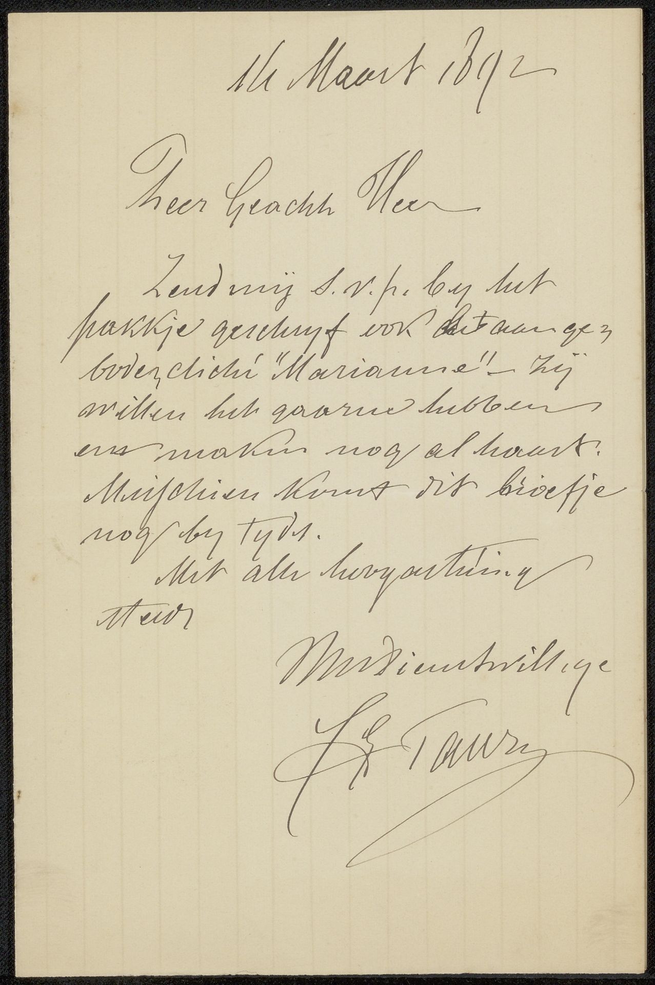 Brief aan Philip Zilcken by Edouard Taurel