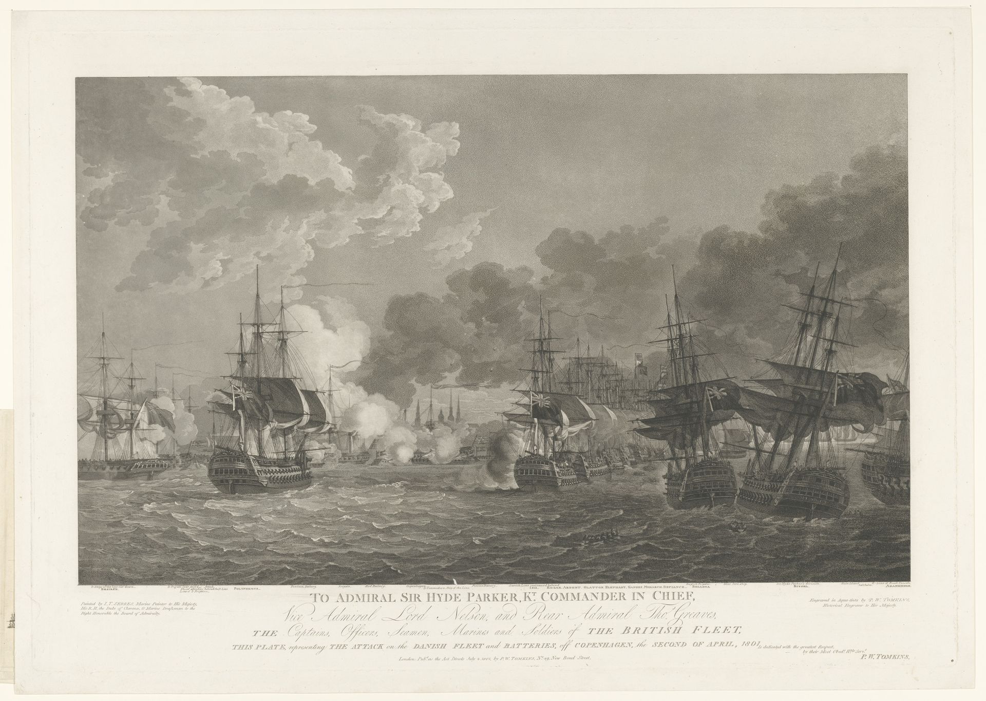 Gezicht van de zeeslag bij Kopenhagen, 1801 by Peltro William Tomkins
